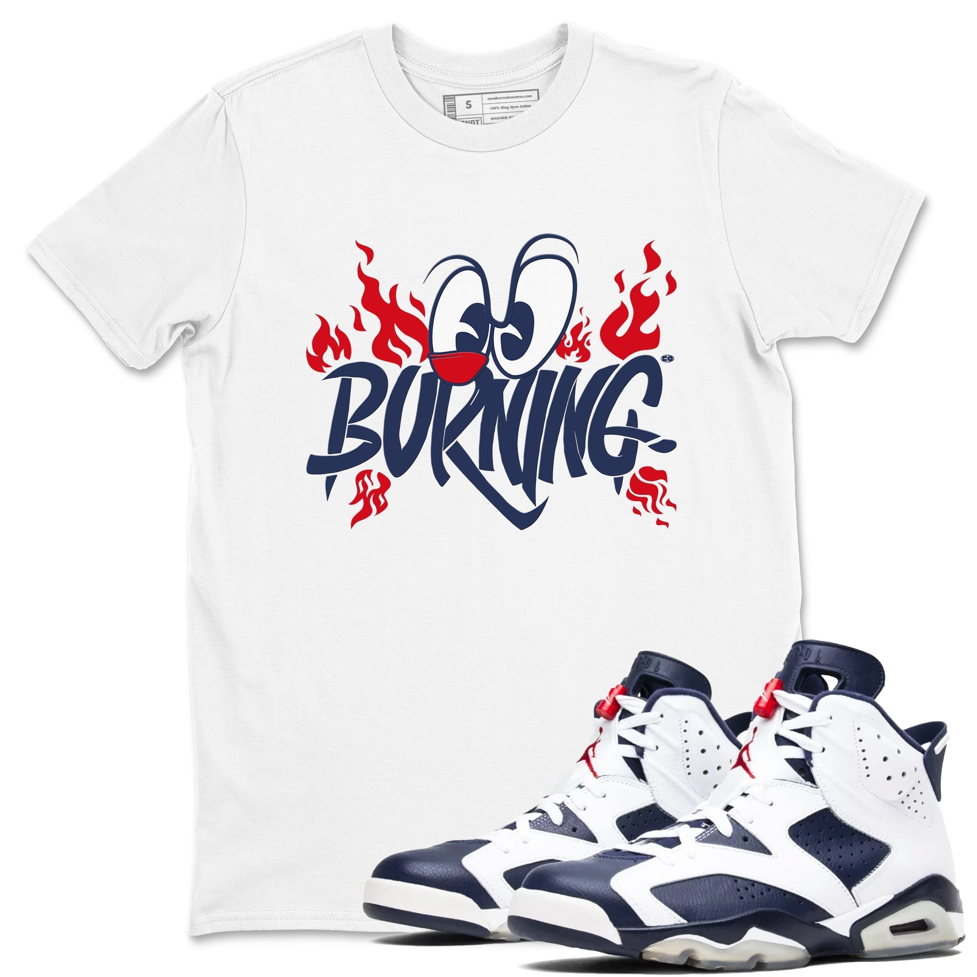 Burning snkmatch Tees - Air Jordan 6 White And Midnight Navy
