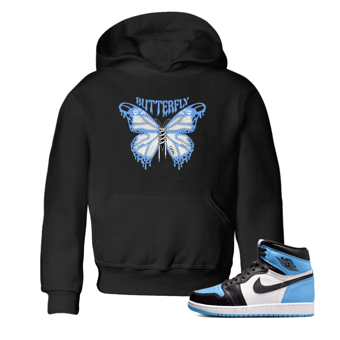 Butterfly Kids Tops - Air Jordan 1 UNC Toe