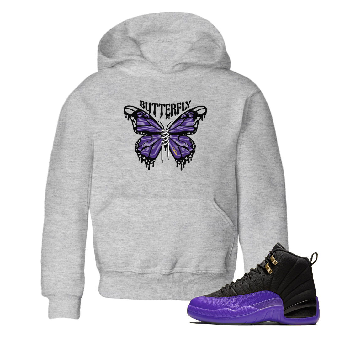 Butterfly Kids Tops - Air Jordan 12 Field Purple