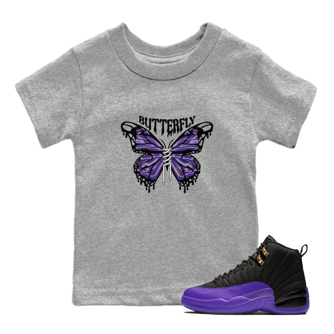 Butterfly Kids Tops - Air Jordan 12 Field Purple