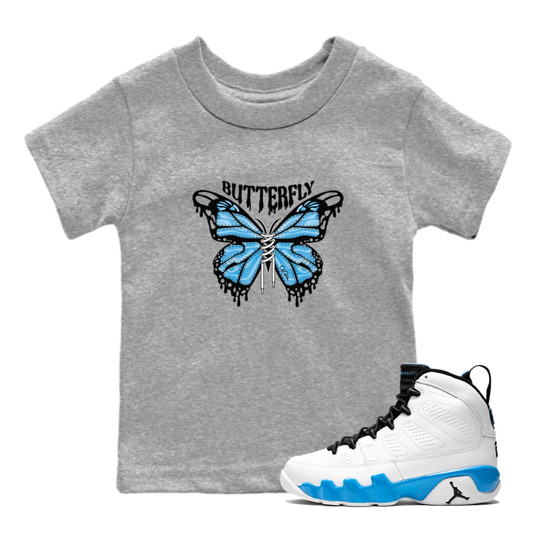 Butterfly snkmatch Tees Kids - Air Jordan 9 Powder Blue