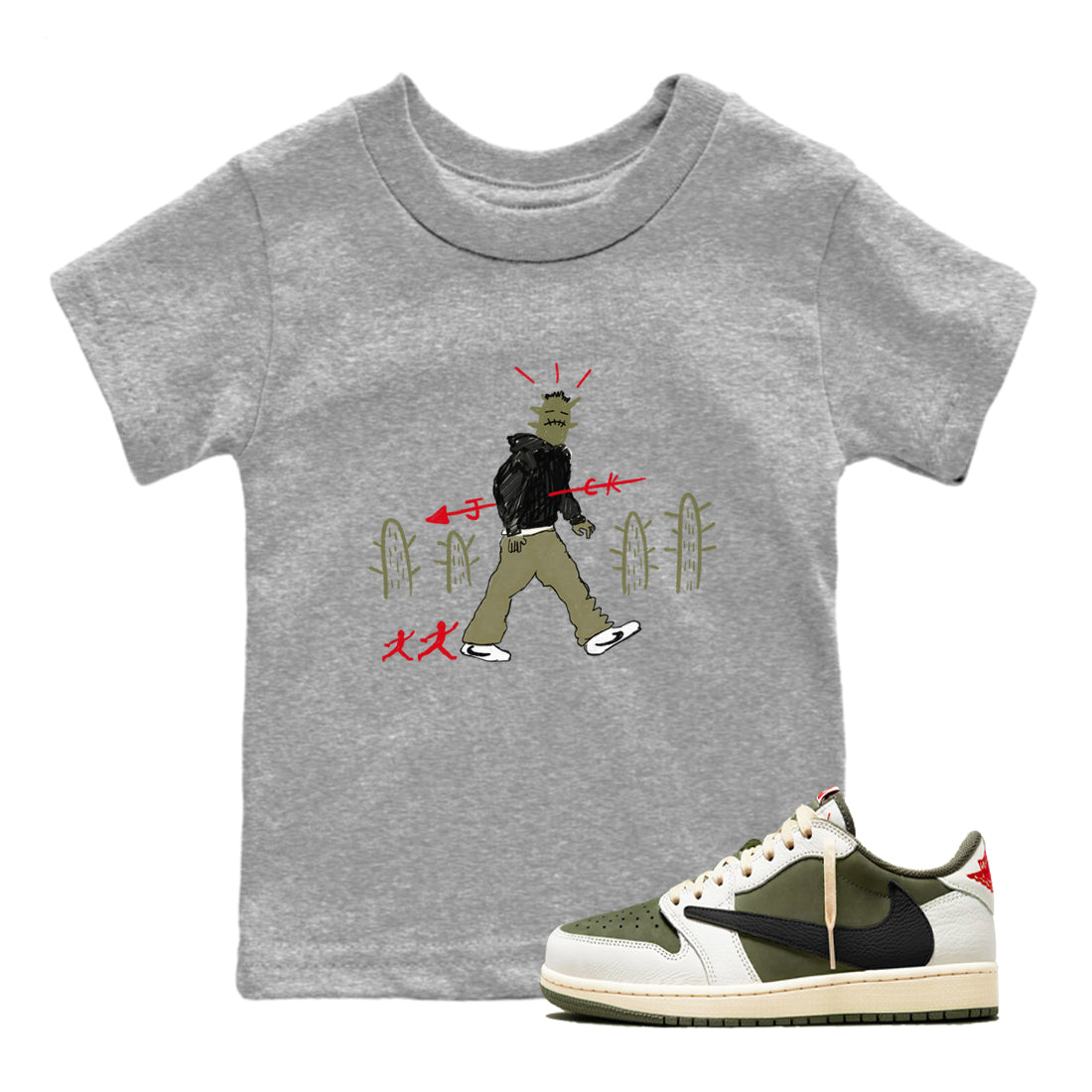 Cactus Man snkmatch Tees Kids - Air Jordan 1 Travis Scott Medium Olive