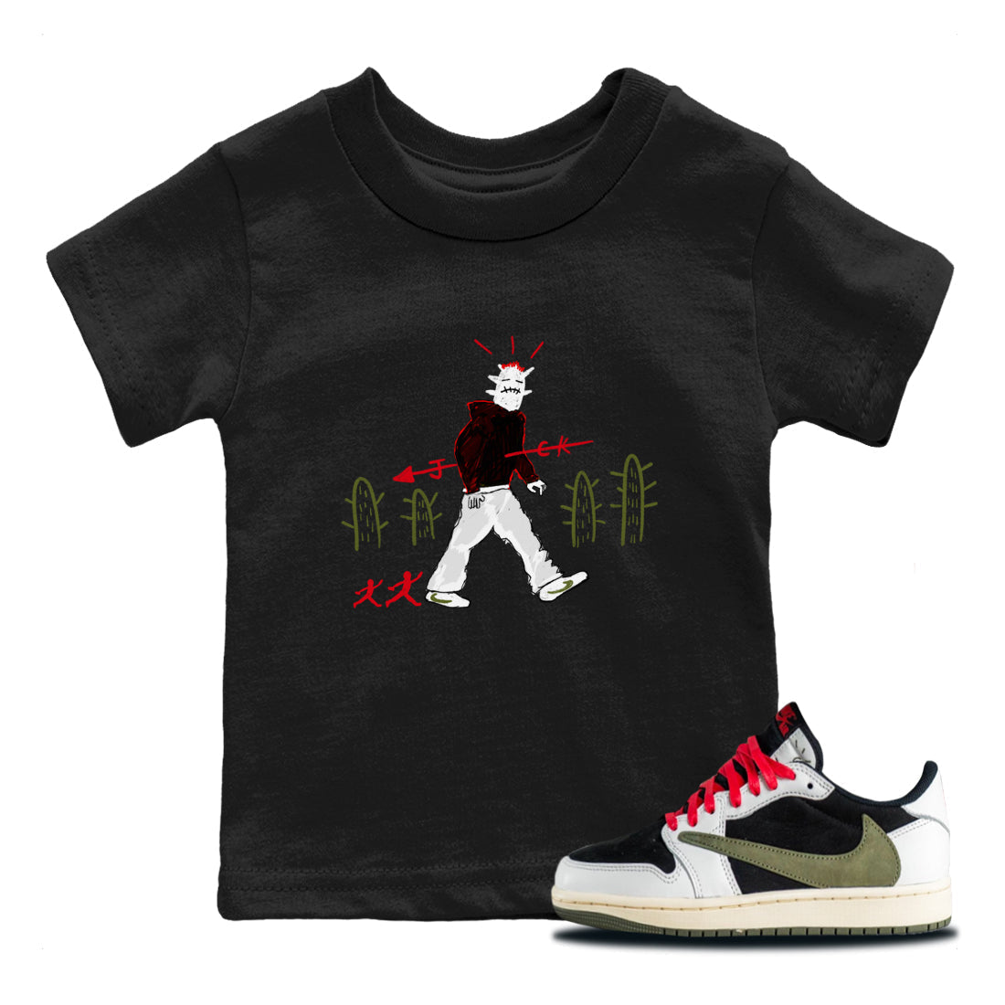 Cactus Man snkmatch Tees Kids - Air Jordan 1 Travis Scott Olive