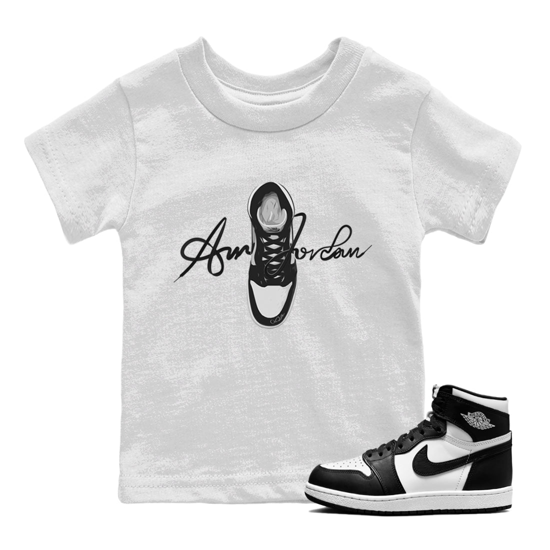 Caligraphy Shoe Lace Kids Tops - Air Jordan 1 Black White