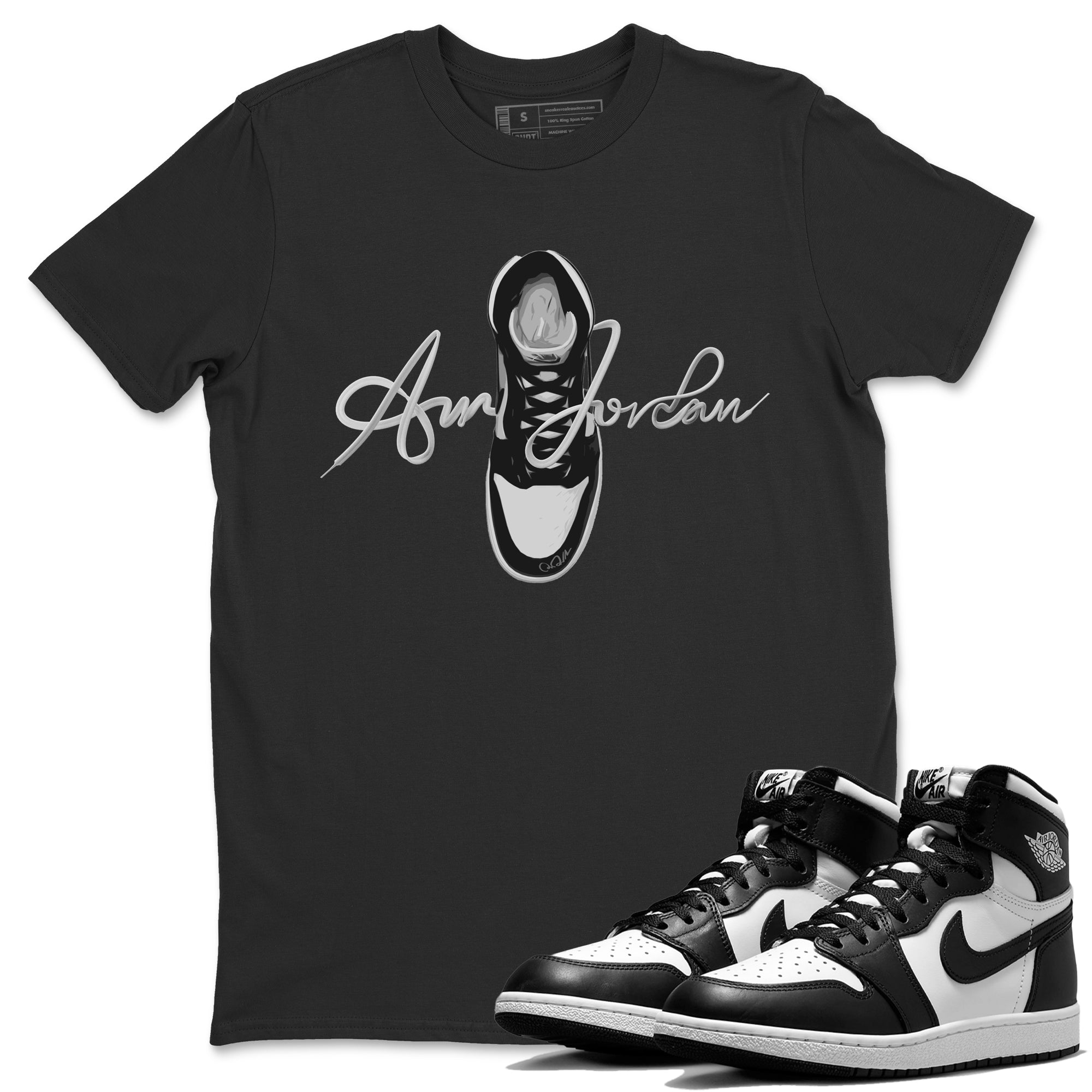 Caligraphy Shoe Lace Unisex Tops - Air Jordan 1 Black White