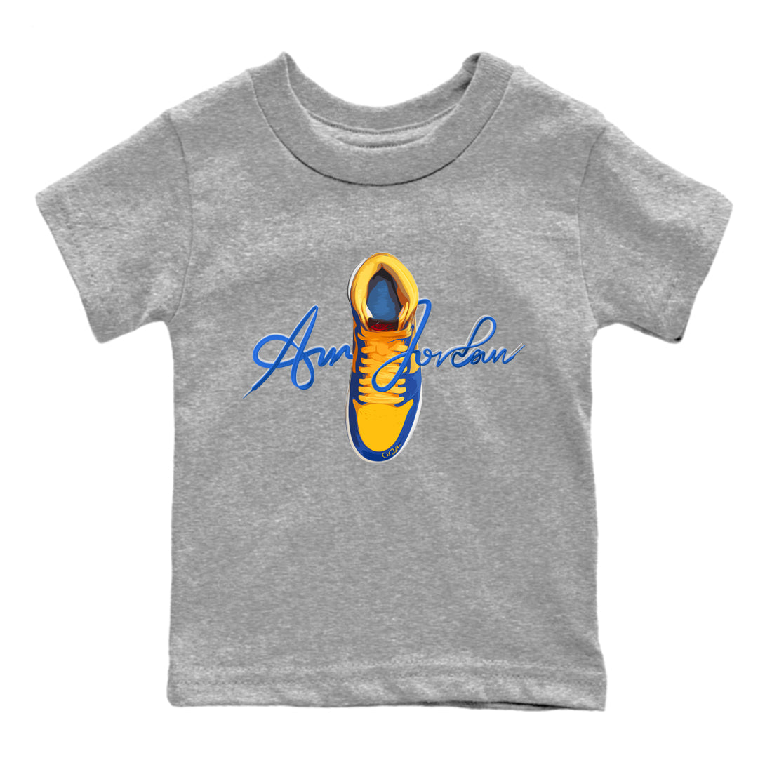 Caligraphy Shoe Lace Kids Tops - Air Jordan 1 Game Royal Varsity Maize