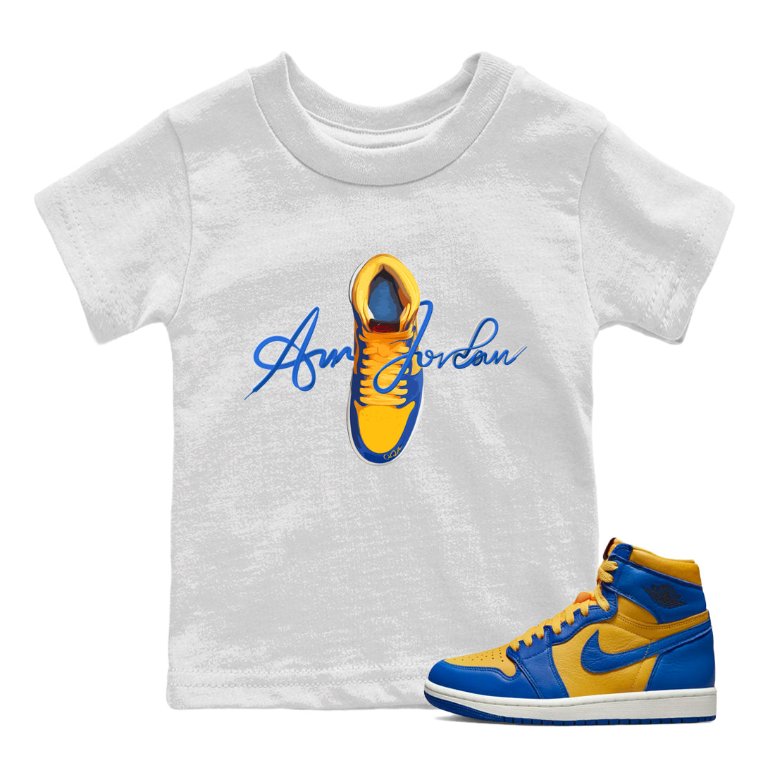 Caligraphy Shoe Lace Kids Tops - Air Jordan 1 Game Royal Varsity Maize