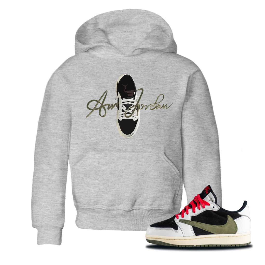 Caligraphy Shoe Lace Kids Tops - Air Jordan 1 Travis Scott Olive