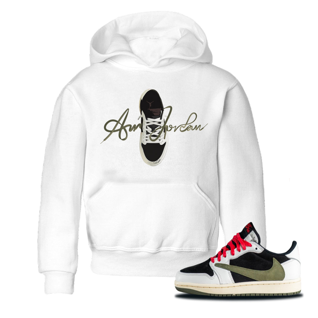 Caligraphy Shoe Lace Kids Tops - Air Jordan 1 Travis Scott Olive