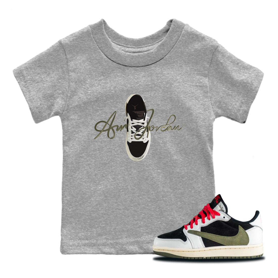 Caligraphy Shoe Lace Kids Tops - Air Jordan 1 Travis Scott Olive