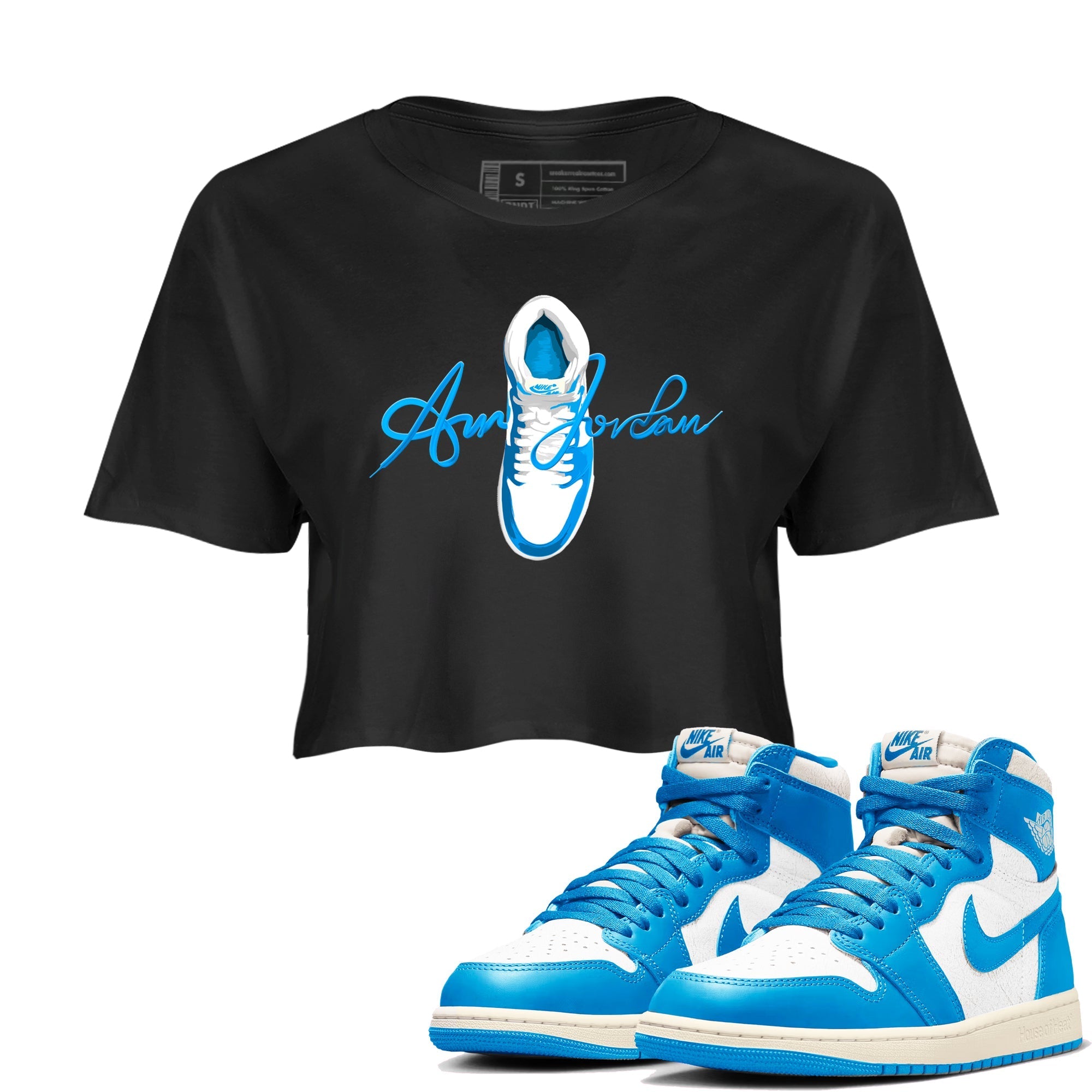 Caligraphy Shoe Lace snkmatch Women's Top - Air Jordan 1 UNC Reimagined