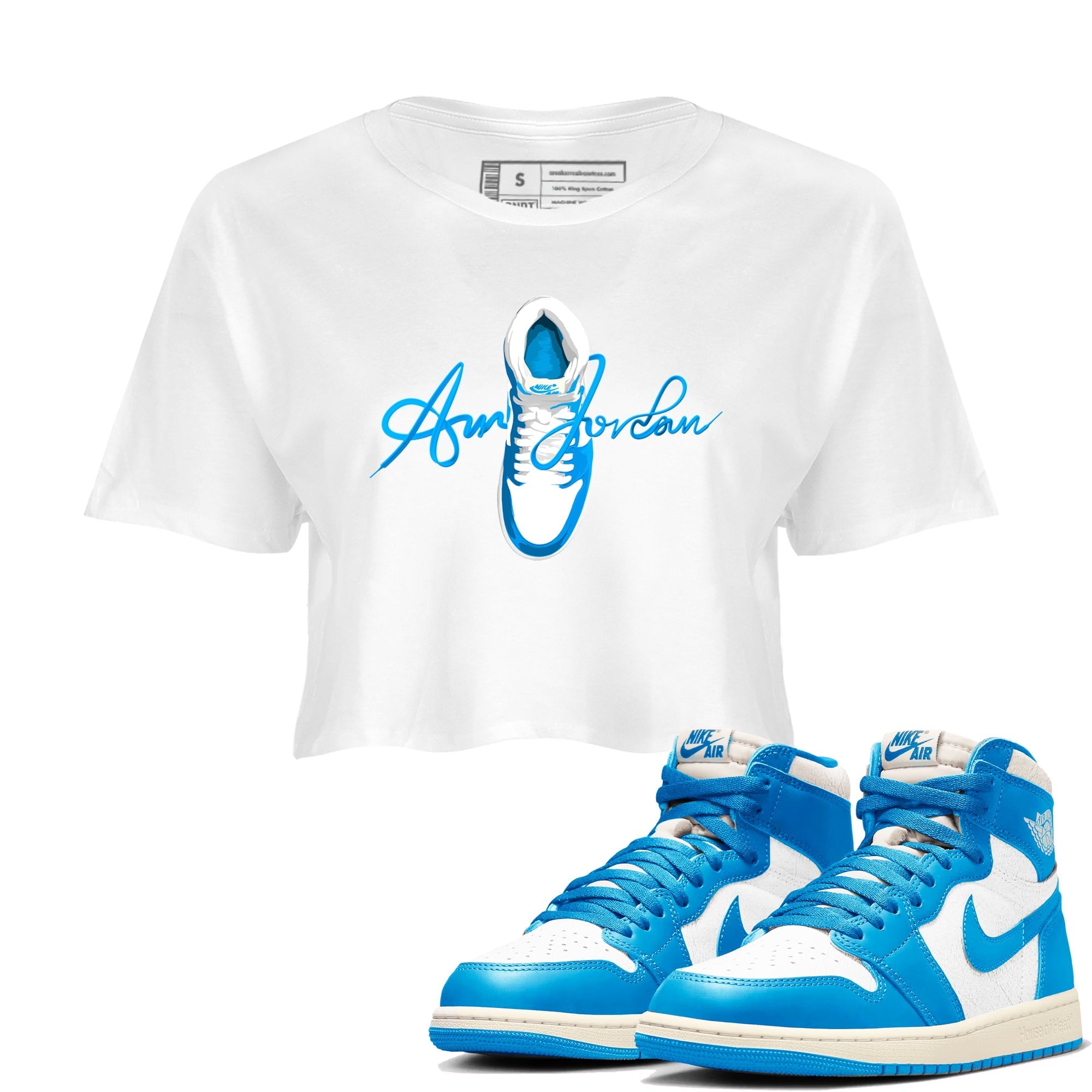 Caligraphy Shoe Lace snkmatch Women's Top - Air Jordan 1 UNC Reimagined