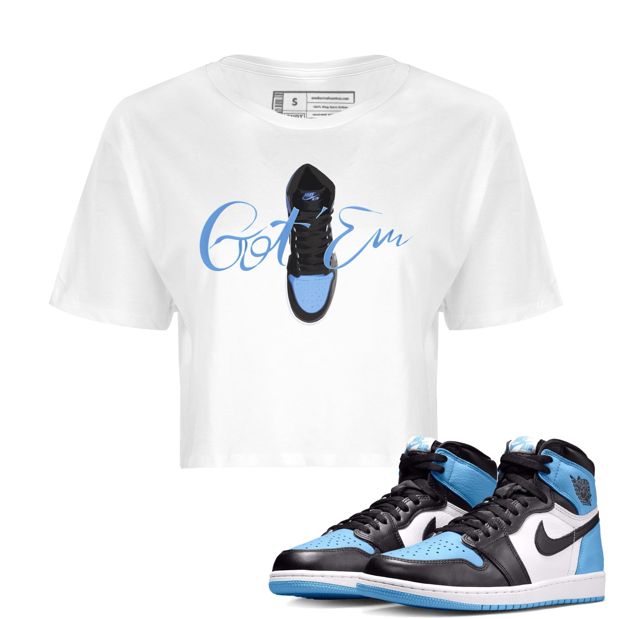 Caligraphy Shoe Lace Women's Tops - Air Jordan 1 UNC Toe