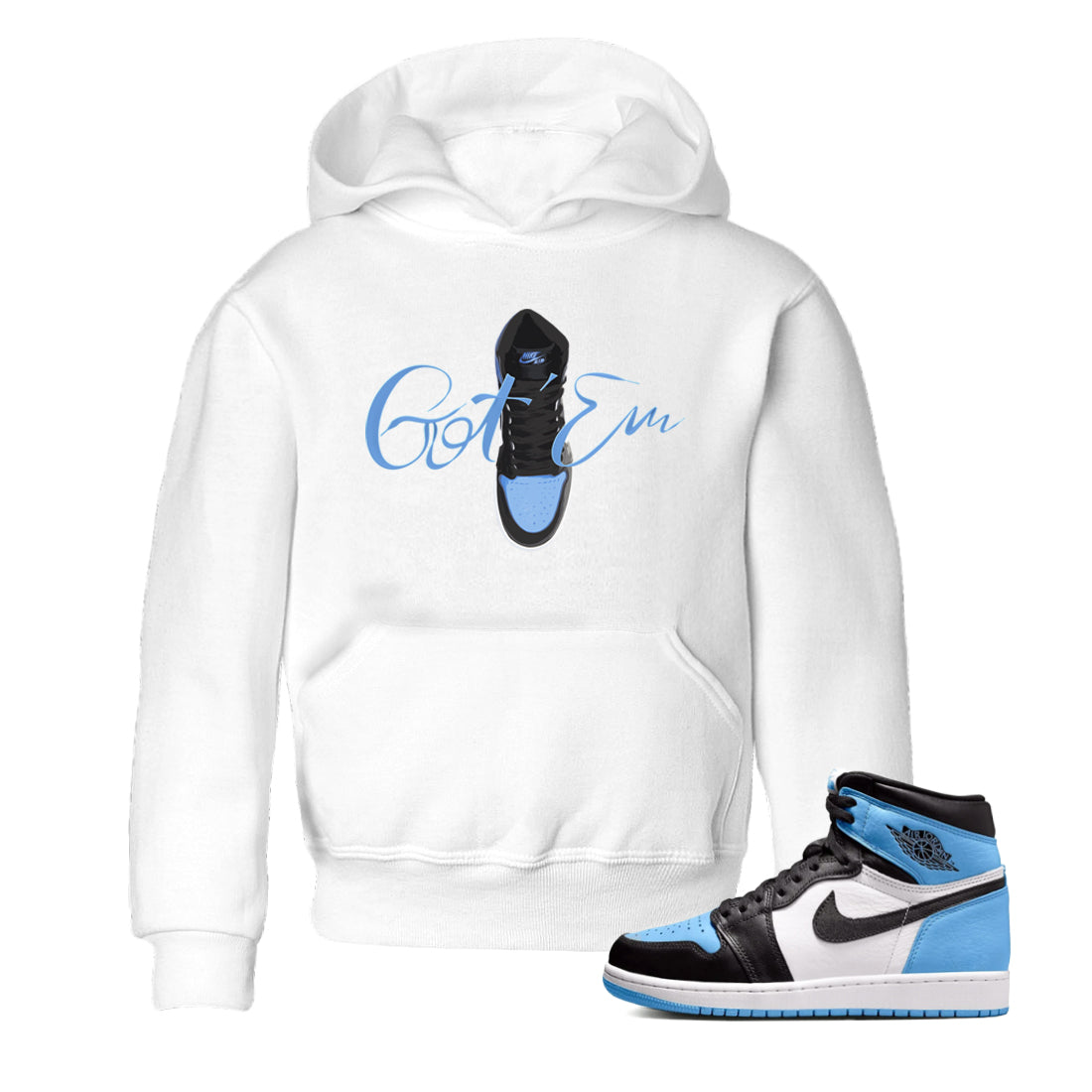 Caligraphy Shoe Lace Kids Tops - Air Jordan 1 UNC Toe