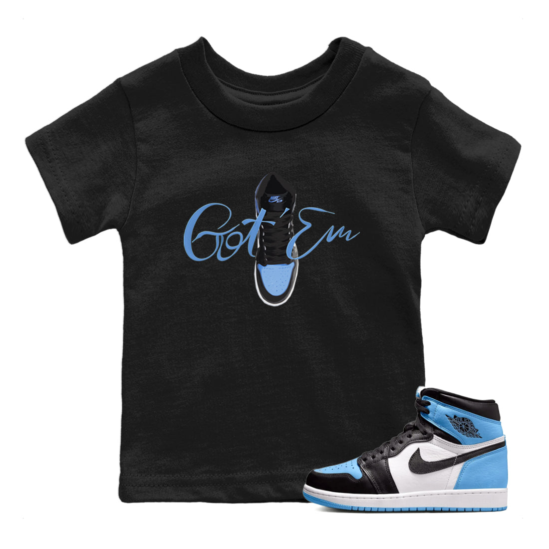 Caligraphy Shoe Lace Kids Tops - Air Jordan 1 UNC Toe