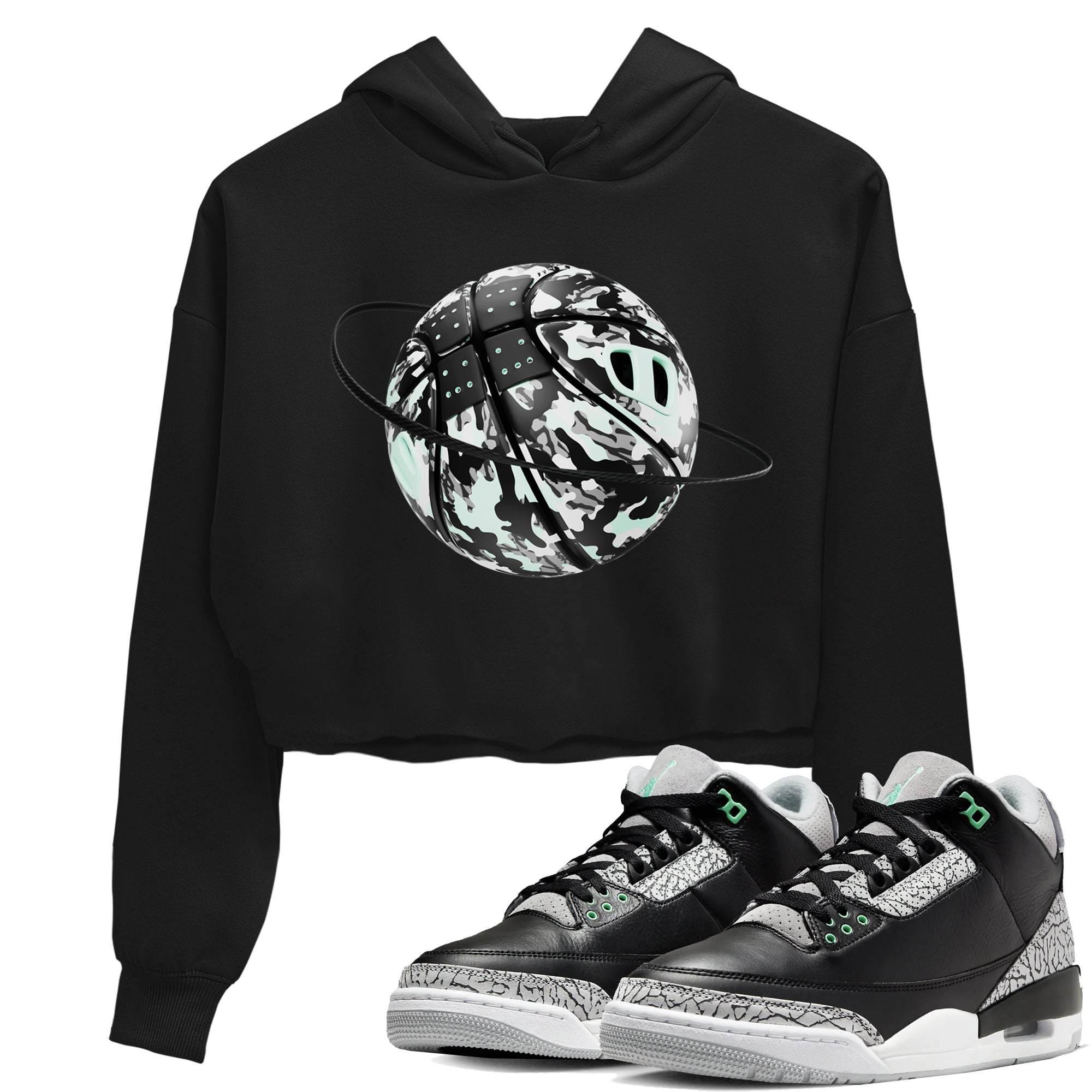 Camo Basketball Planet snkmatch Women's Top - Air Jordan 3 Green Glow