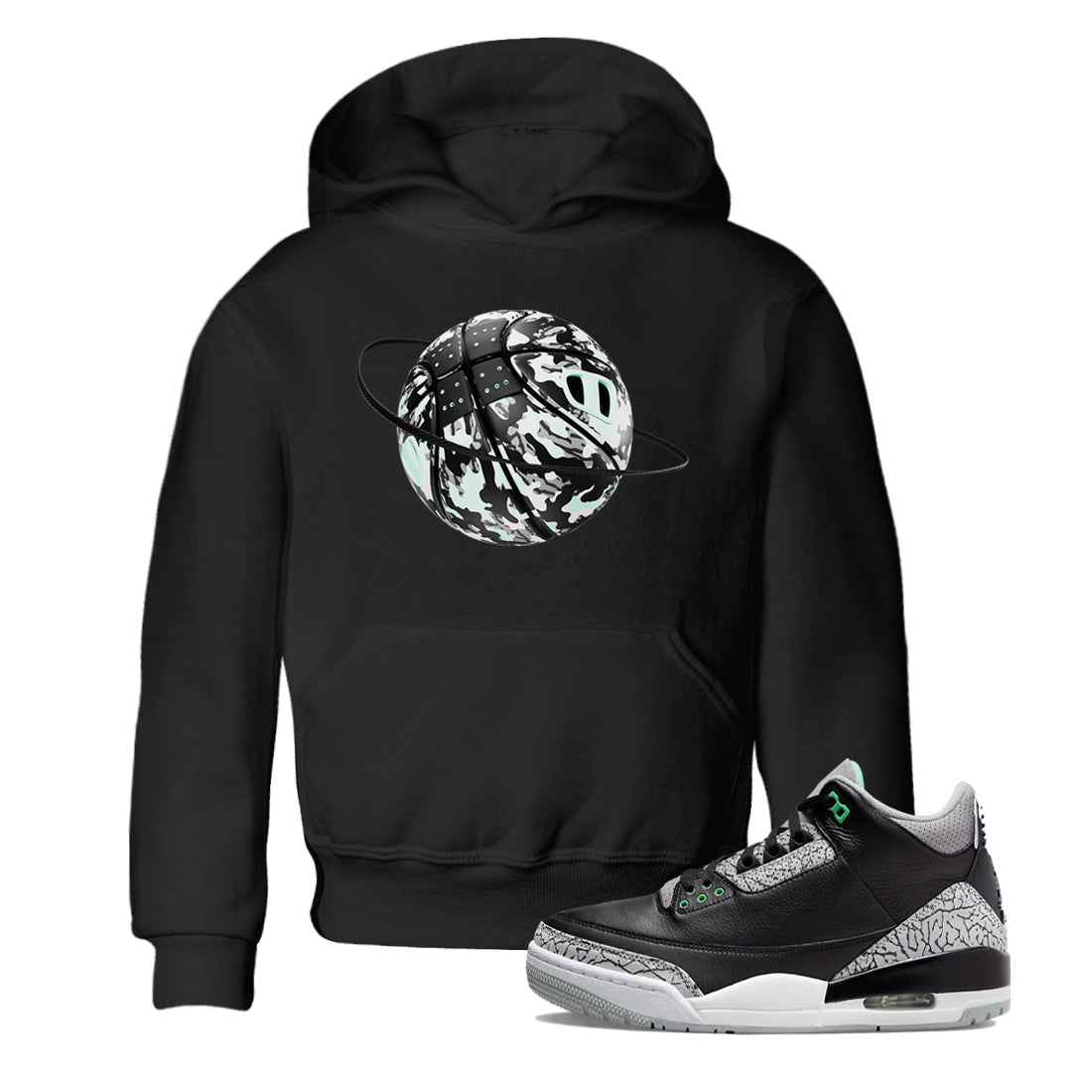 Camo Basketball Planet snkmatch Tees Kids - Air Jordan 3 Green Glow