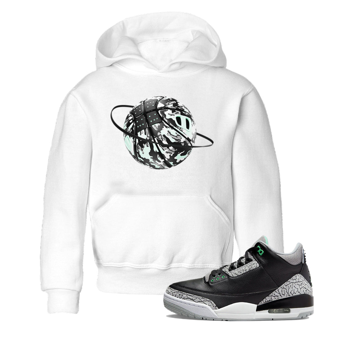 Camo Basketball Planet snkmatch Tees Kids - Air Jordan 3 Green Glow