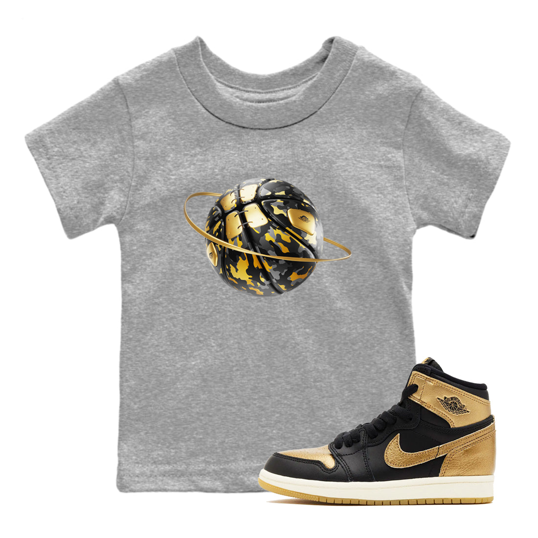 Camo Basketball Planet snkmatch Tees Kids - Air Jordan 1 Black Metallic Gold