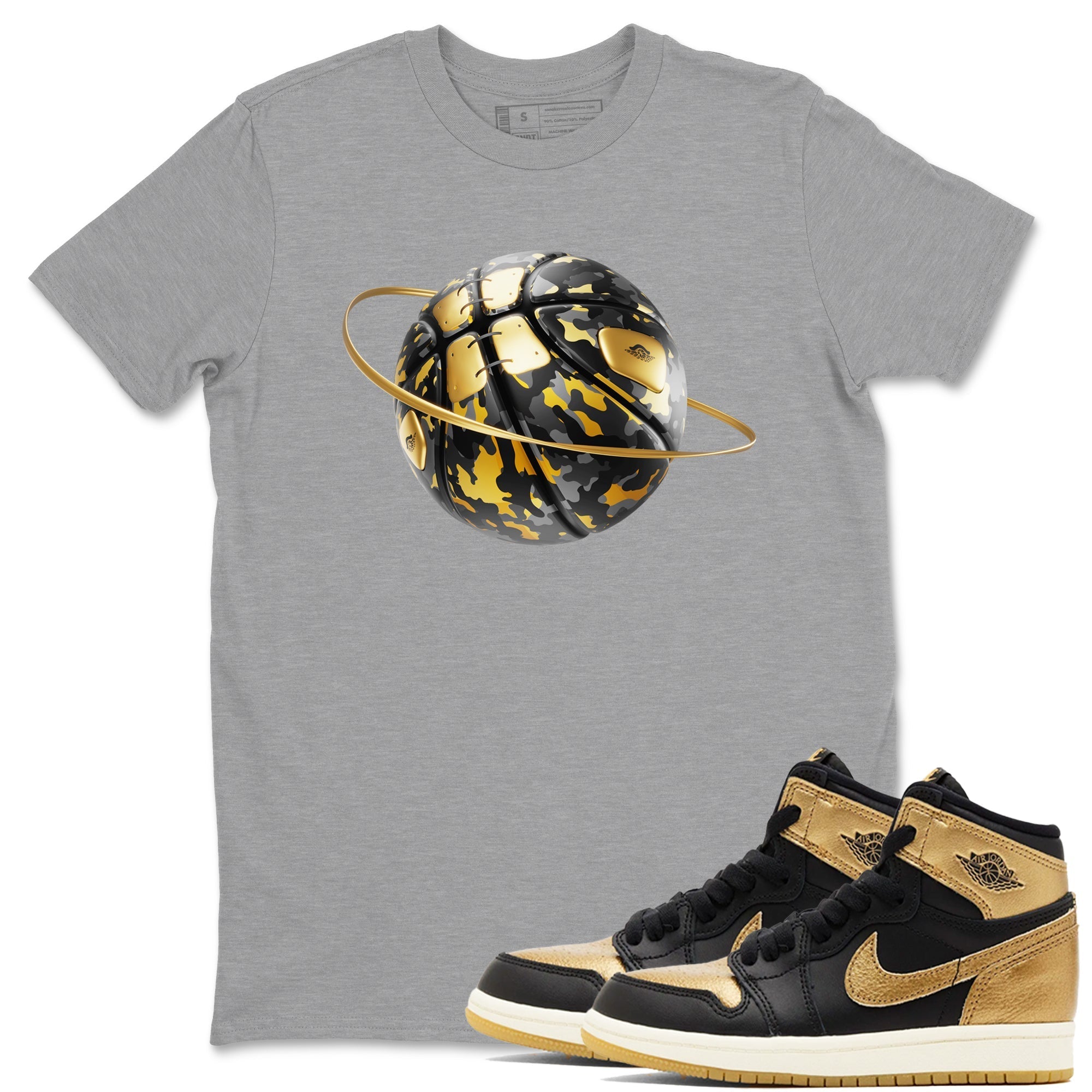 Camo Basketball Planet snkmatch Tees - Air Jordan 1 Black Metallic Gold