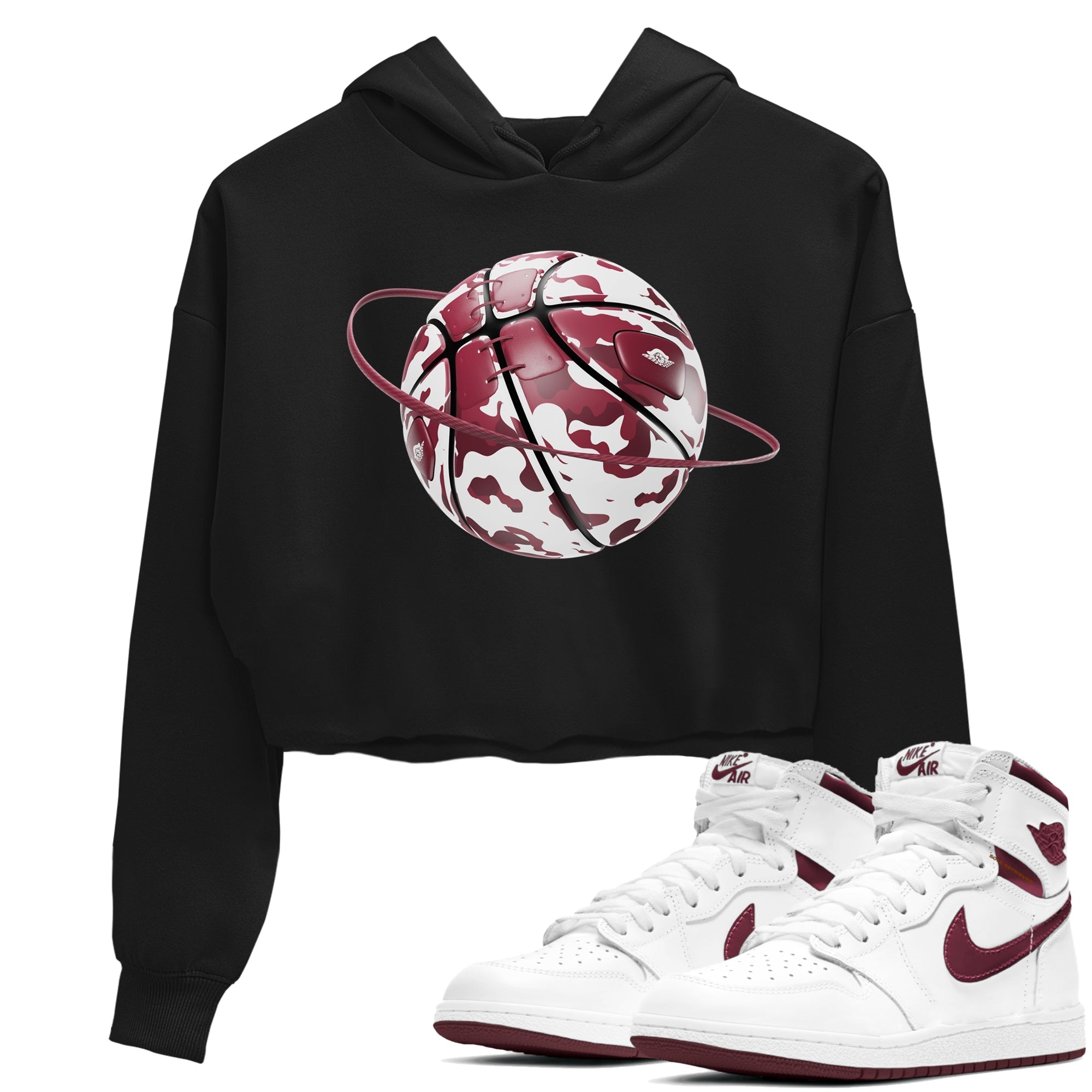 Camo Basketball Planet snkmatch Women's Top - Air Jordan 1 Metallic Burgundy