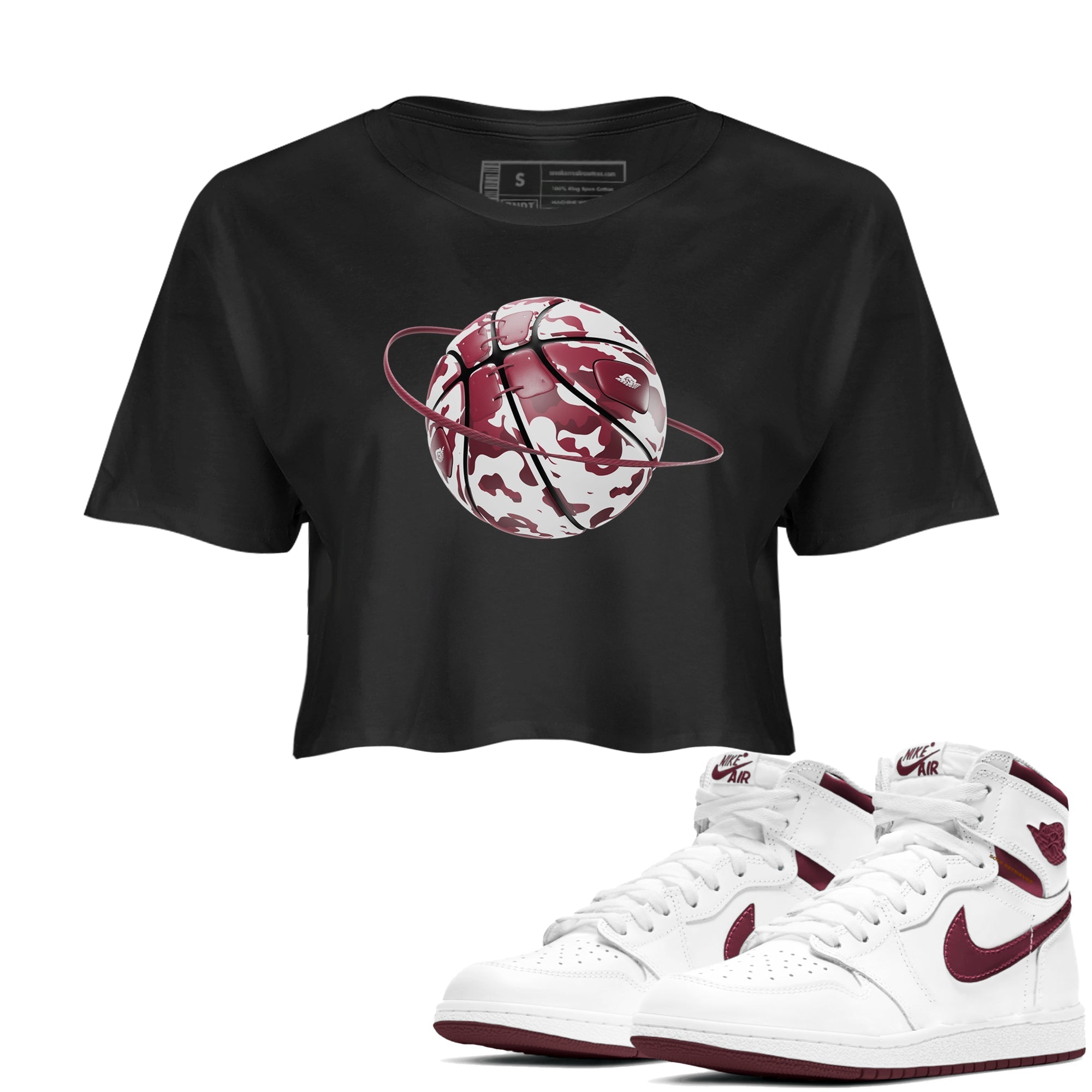 Camo Basketball Planet snkmatch Women's Top - Air Jordan 1 Metallic Burgundy