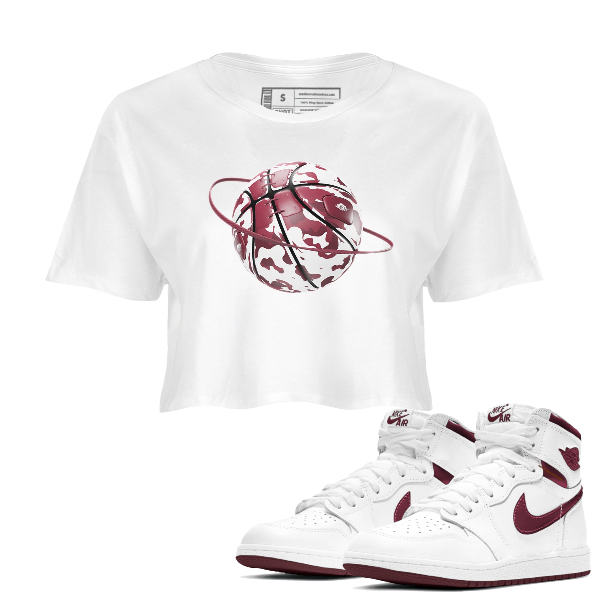 Camo Basketball Planet snkmatch Women's Top - Air Jordan 1 Metallic Burgundy