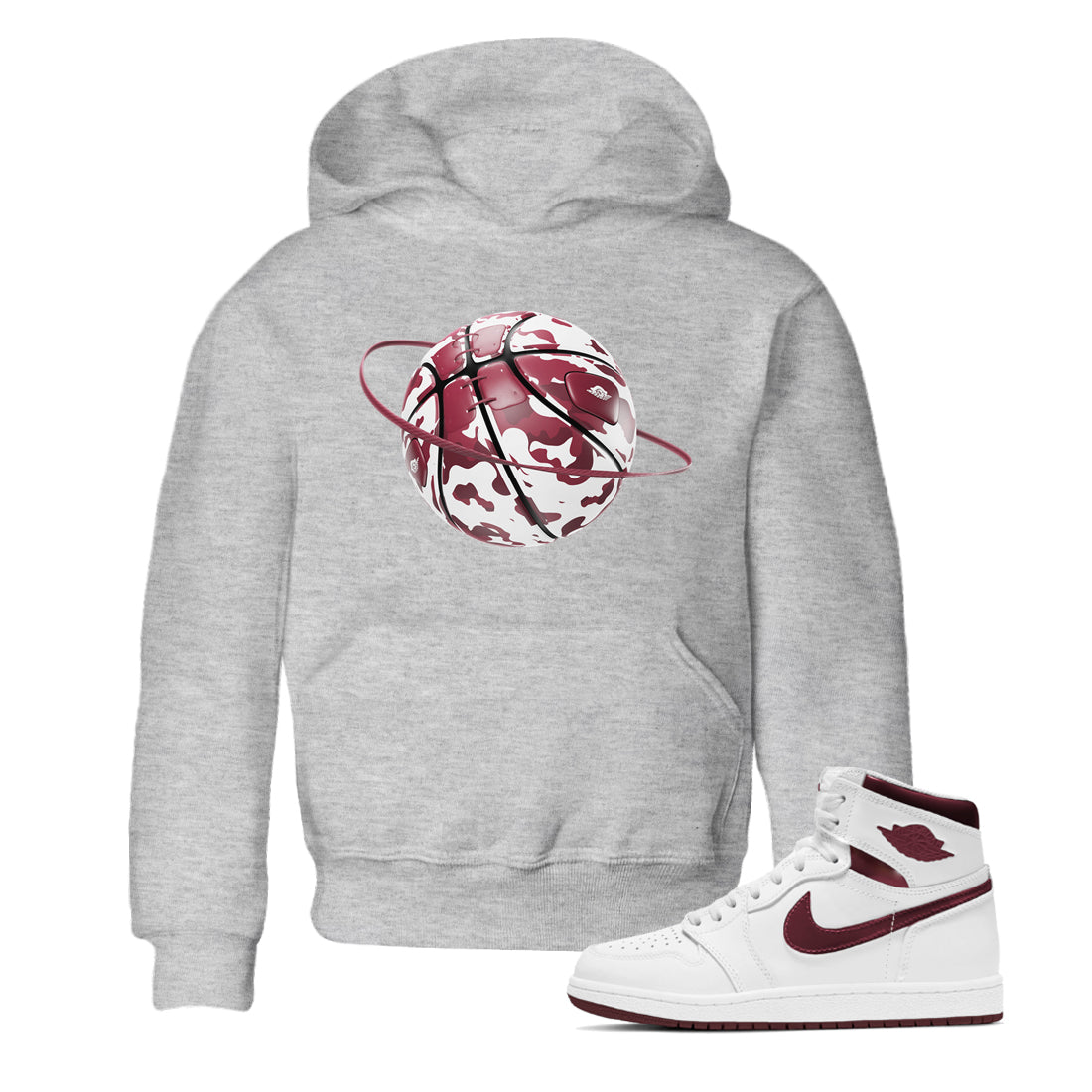 Camo Basketball Planet snkmatch Tee Kids - Air Jordan 1 Metallic Burgundy