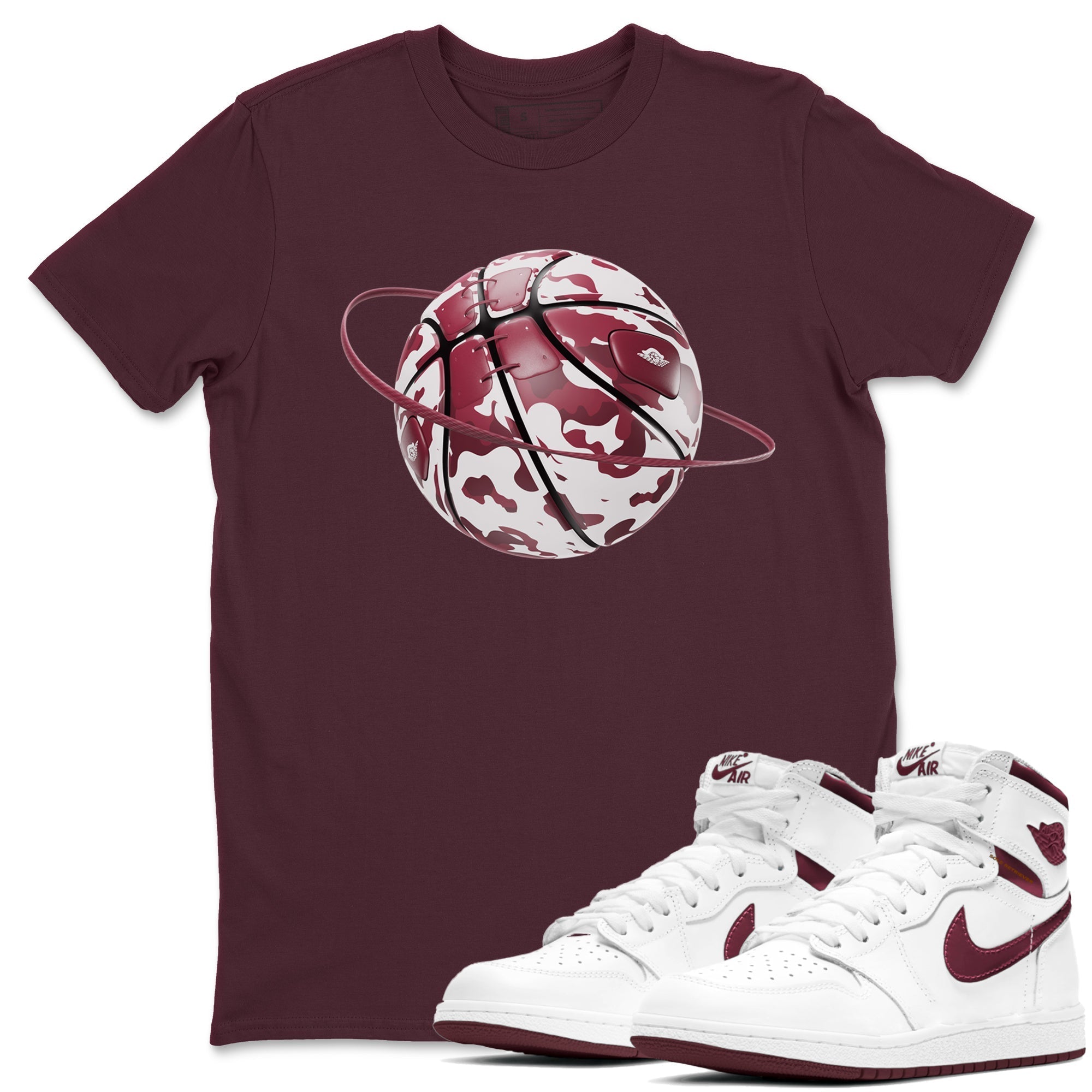 Camo Basketball Planet snkmatch Tee - Air Jordan 1 Metallic Burgundy