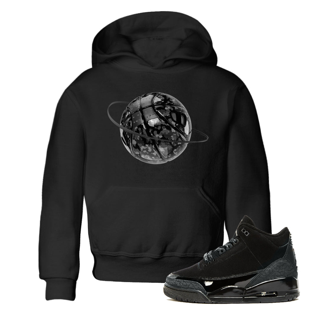 Camo Basketball Planet snkmatch Tees Kids - Air Jordan 3 Black Cat