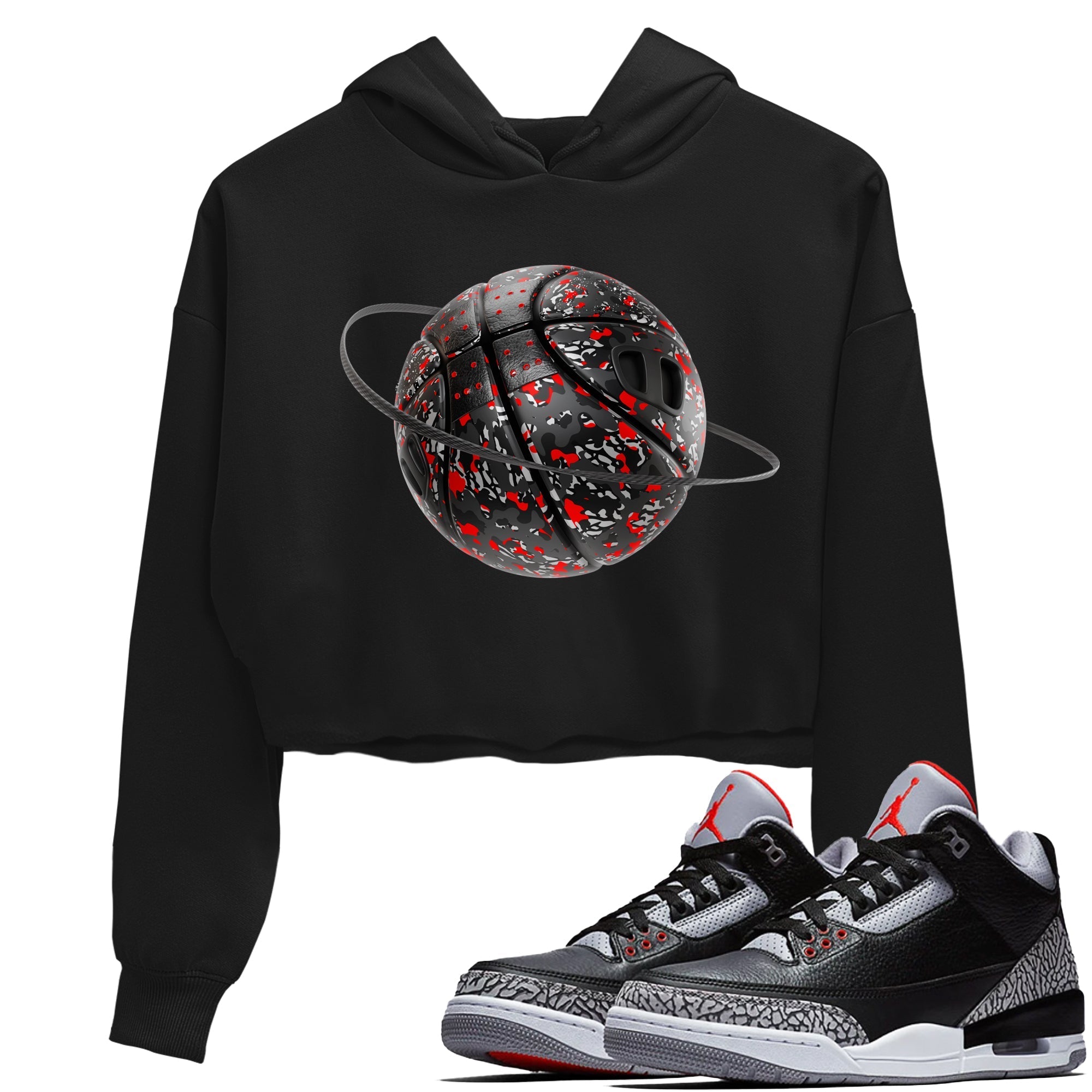 Camo Basketball Planet snkmatch Women's Top - Air Jordan 3 Black Cement