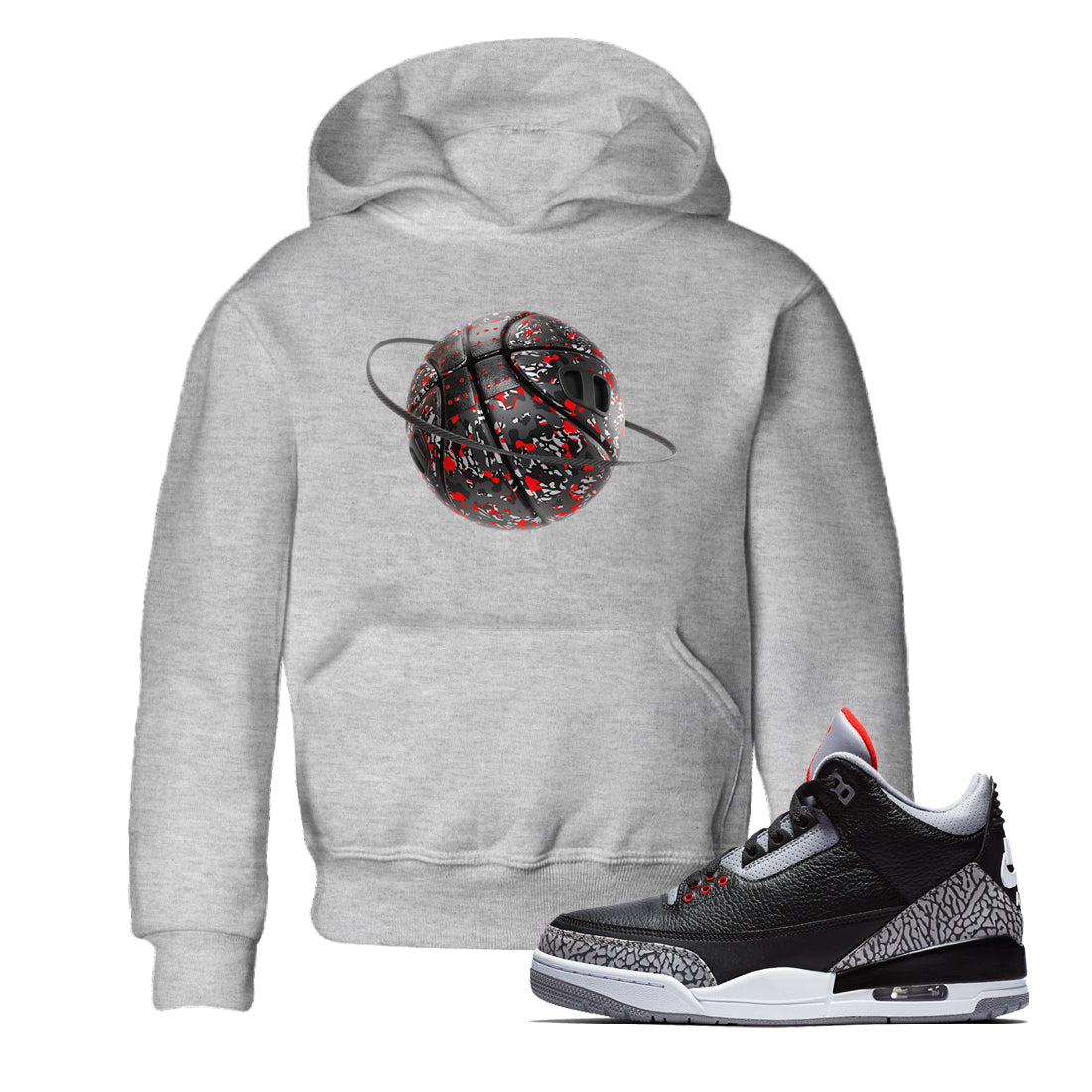 Camo Basketball Planet snkmatch Tees Kids - Air Jordan 3 Black Cement