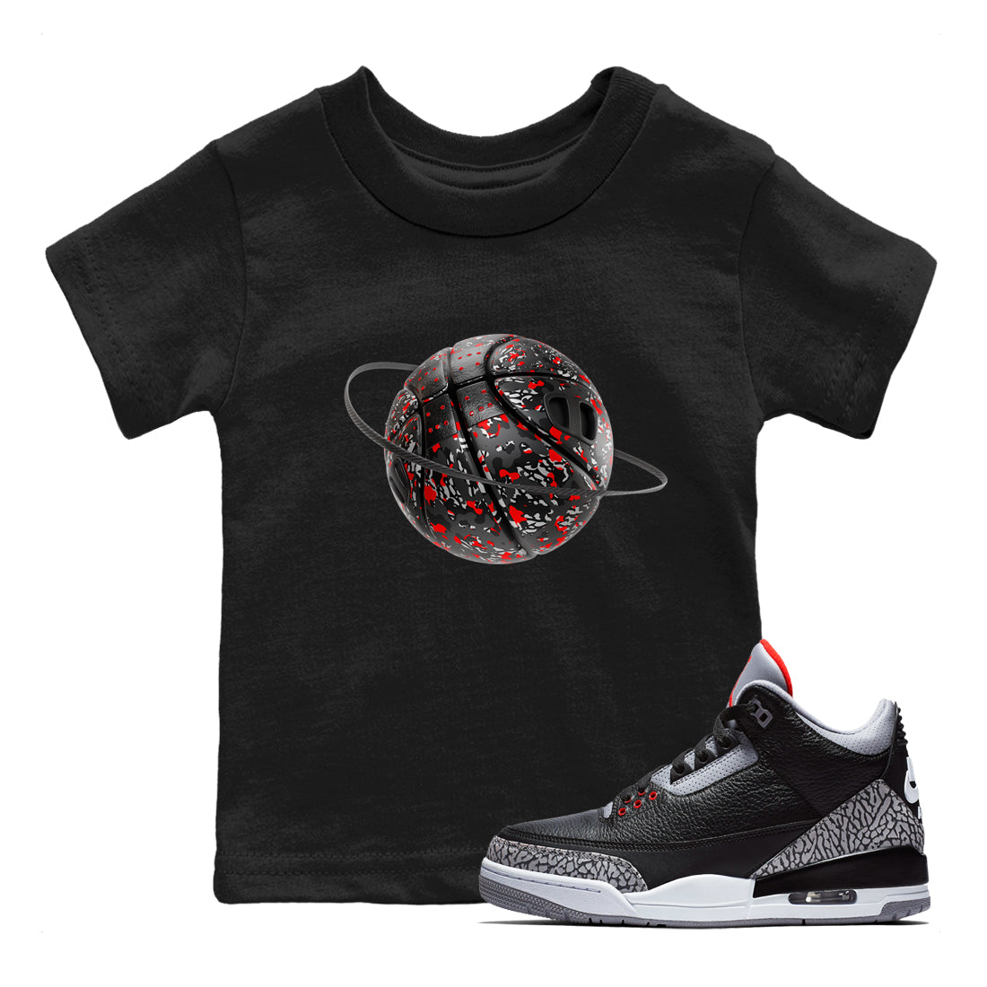 Camo Basketball Planet snkmatch Tees Kids - Air Jordan 3 Black Cement
