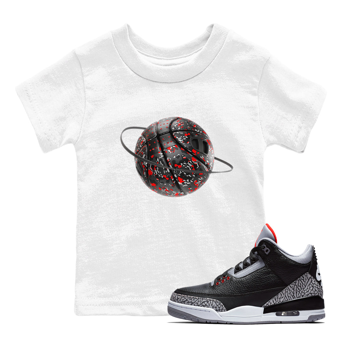 Camo Basketball Planet snkmatch Tees Kids - Air Jordan 3 Black Cement