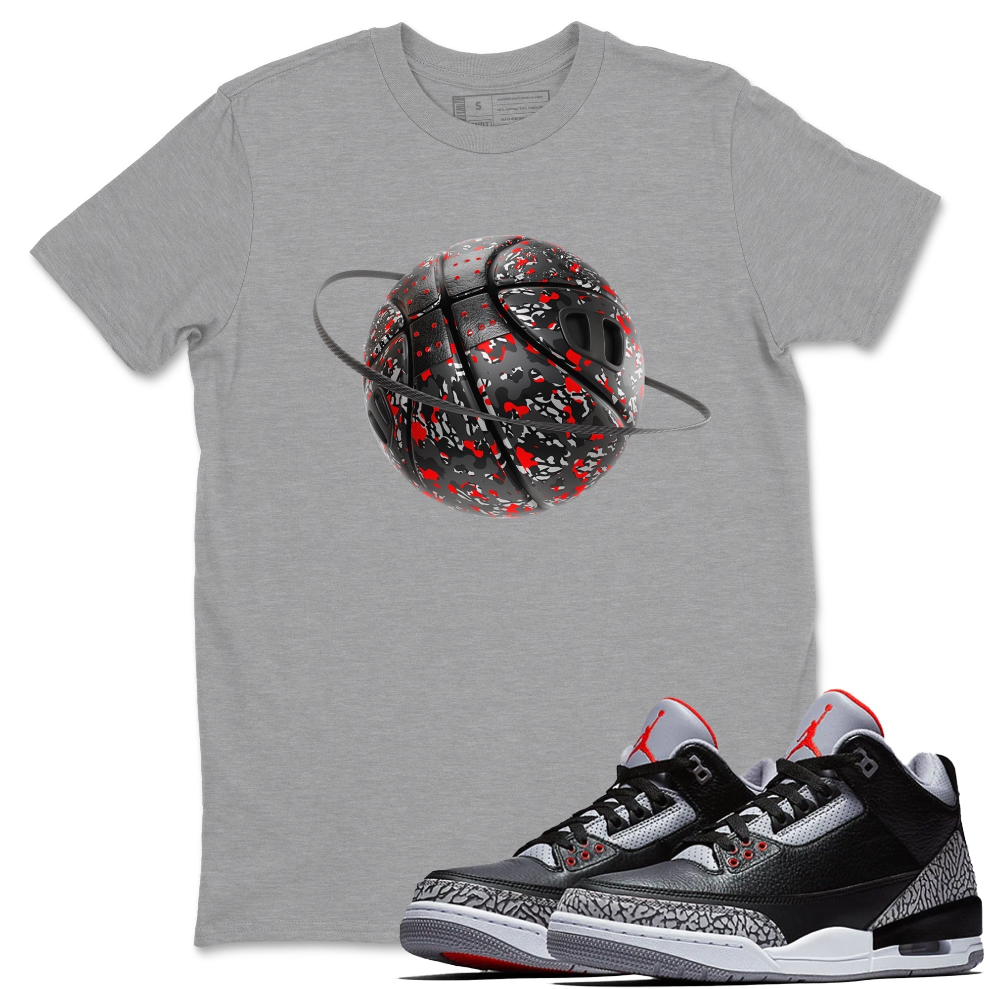 Camo Basketball Planet snkmatch Tees - Air Jordan 3 Black Cement
