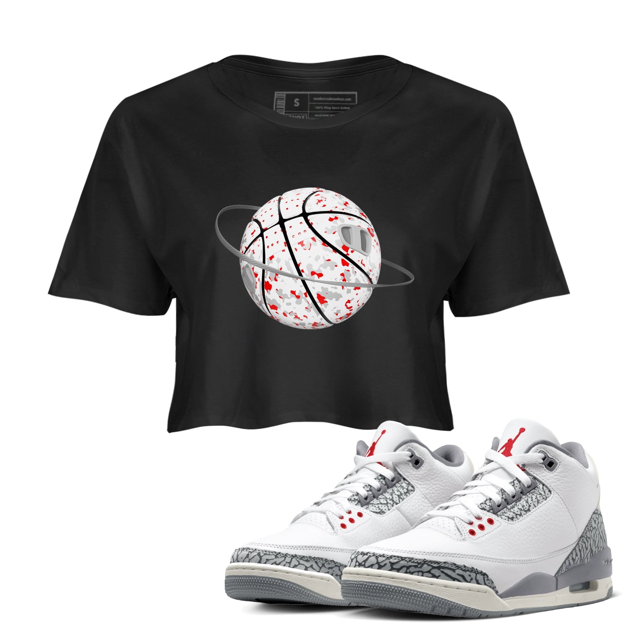 Camo Basketball Planet snkmatch Women's Top - Air Jordan 3 Cement Grey