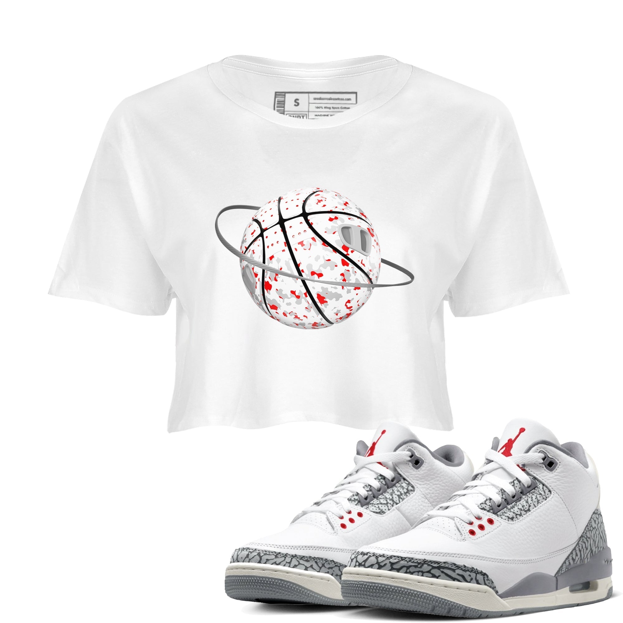 Camo Basketball Planet snkmatch Women's Top - Air Jordan 3 Cement Grey