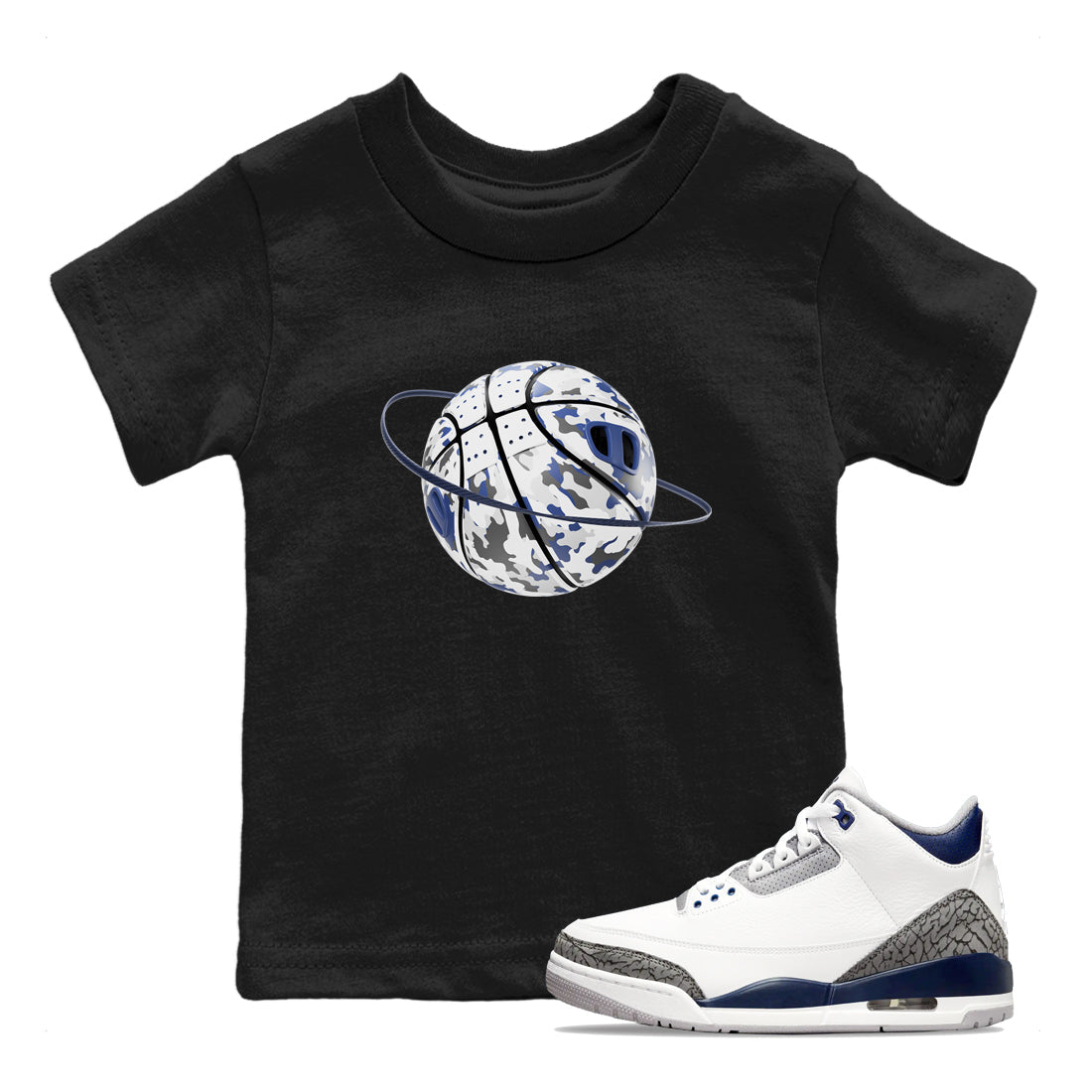 Camo Basketball Planet snkmatch Tees Kids - Air Jordan 3 Midnight Navy 2023
