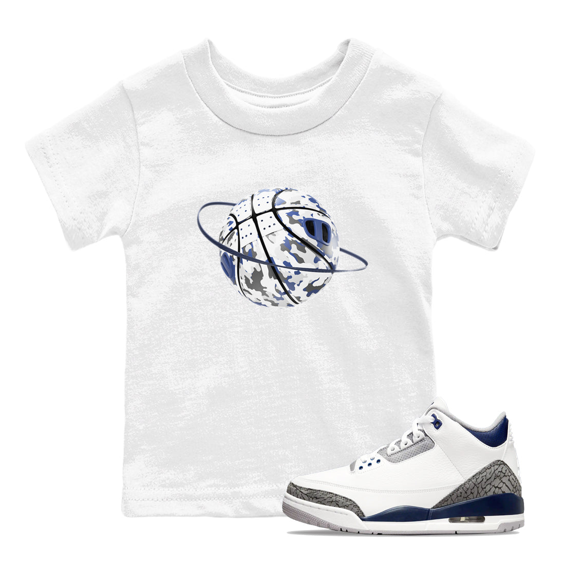 Camo Basketball Planet snkmatch Tees Kids - Air Jordan 3 Midnight Navy 2023