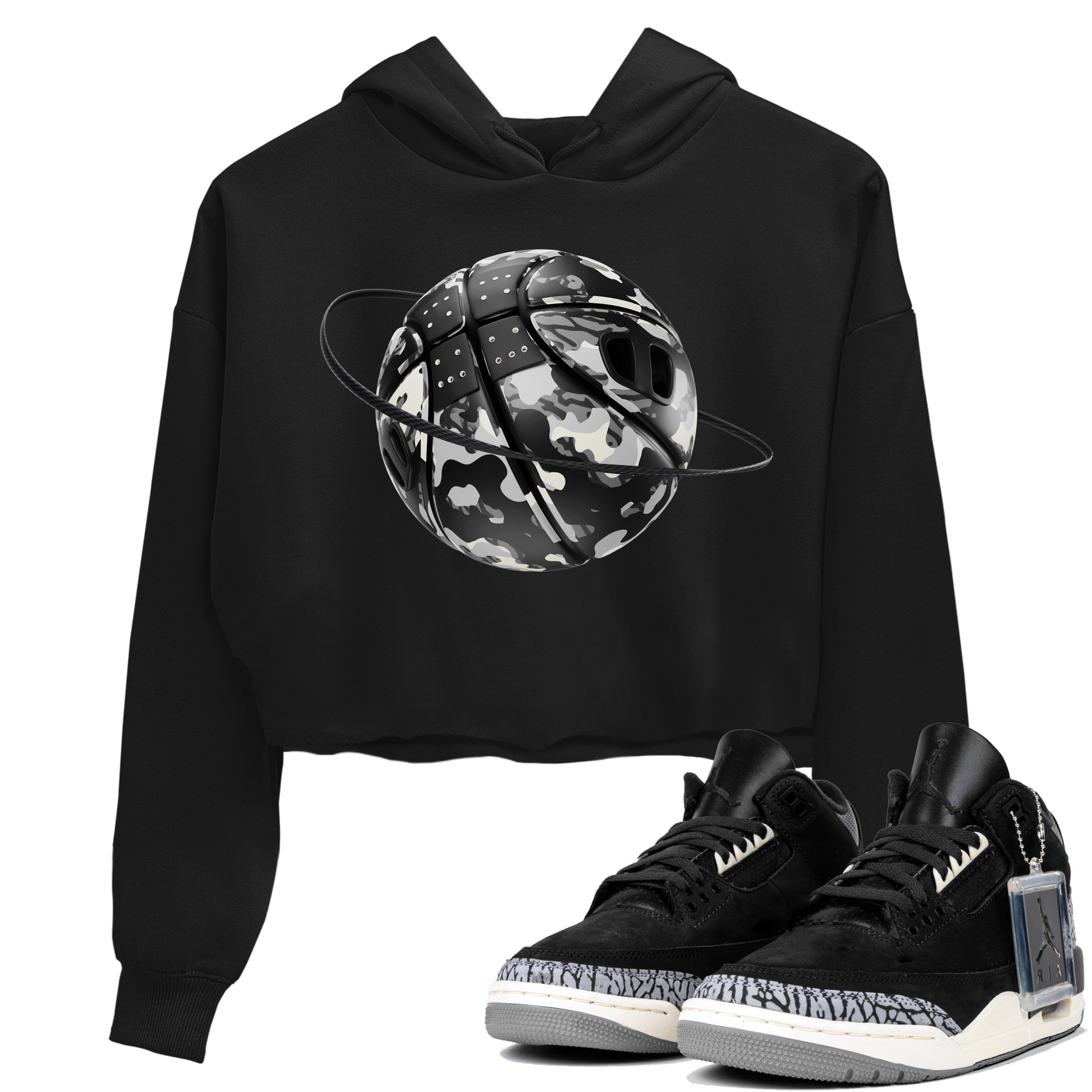 Camo Basketball Planet snkmatch Women's Top - Air Jordan 3 Off Noir