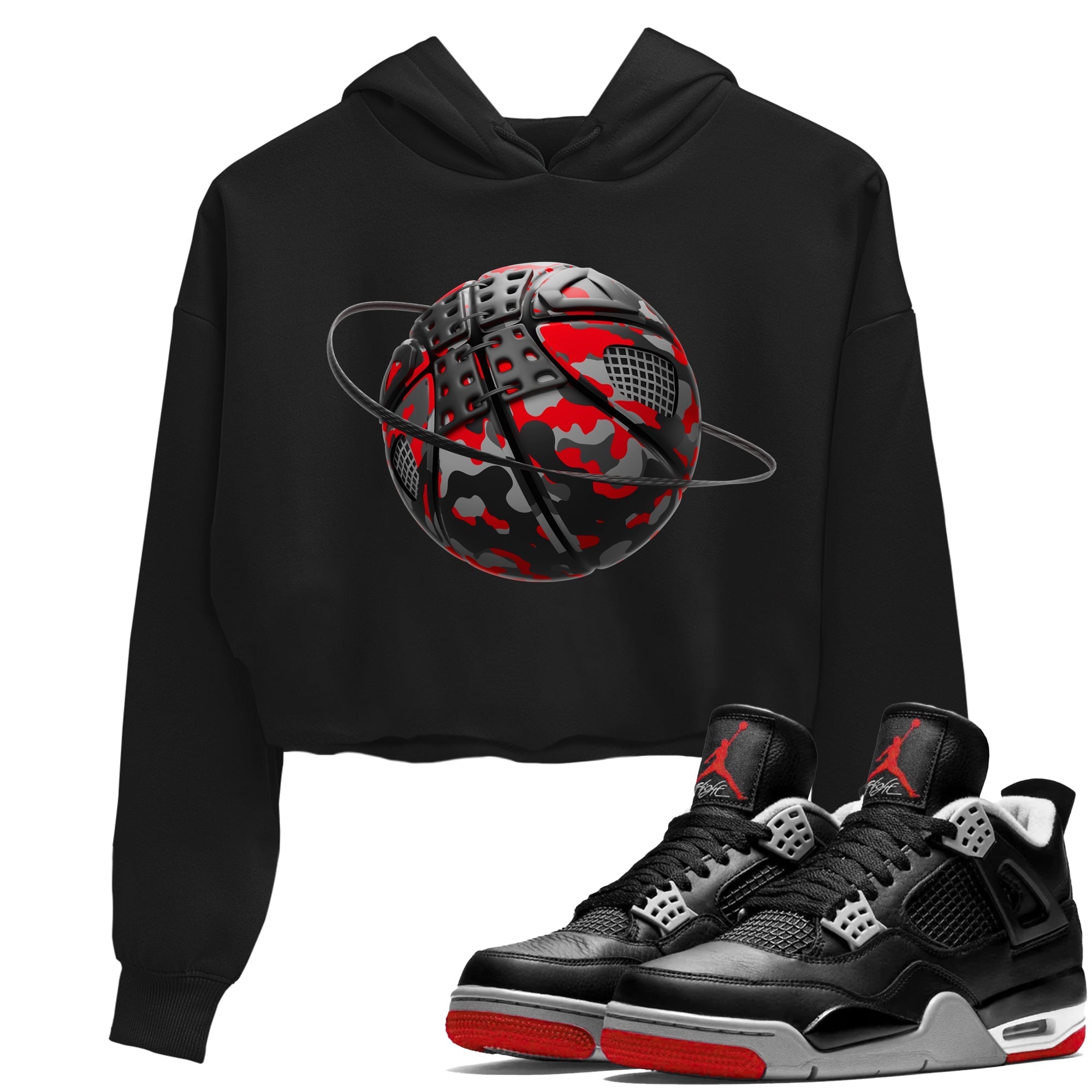 Camo Basketball Planet snkmatch Women's Top - Air Jordan 4 Bred Reimagined