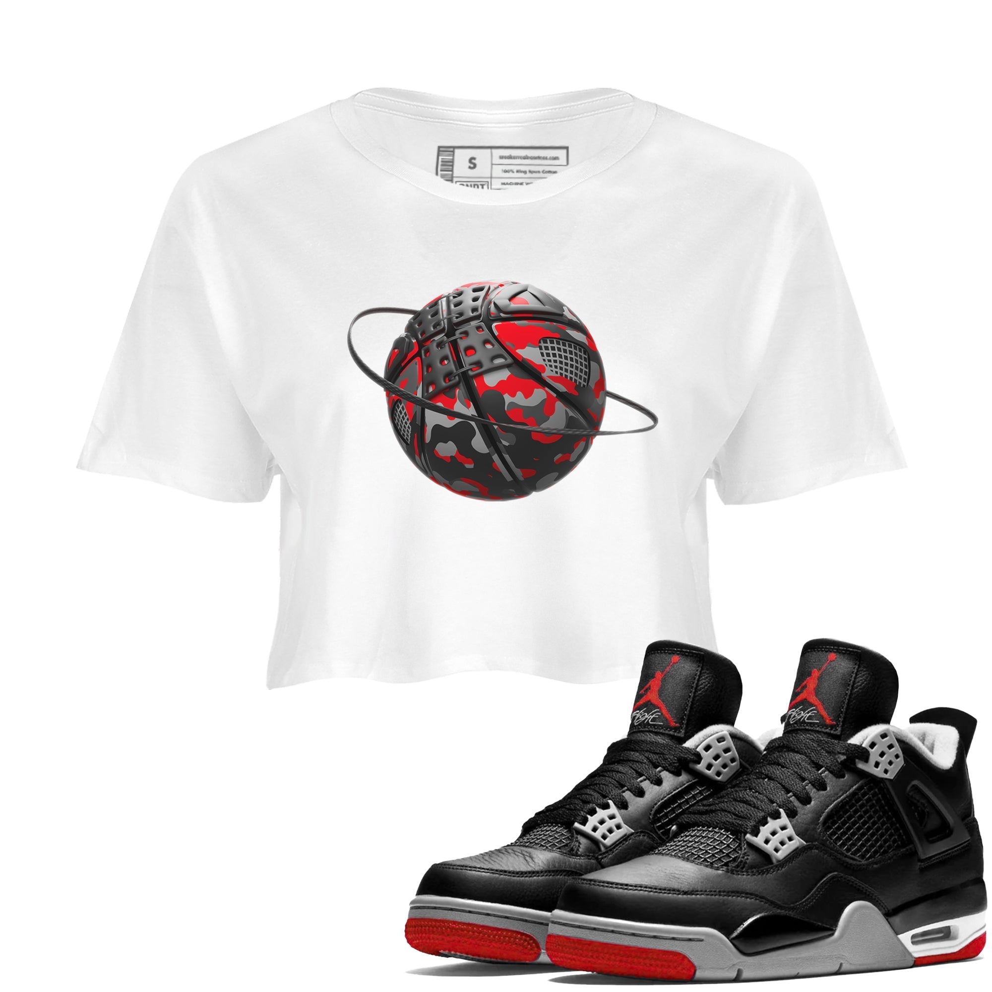 Camo Basketball Planet snkmatch Women's Top - Air Jordan 4 Bred Reimagined