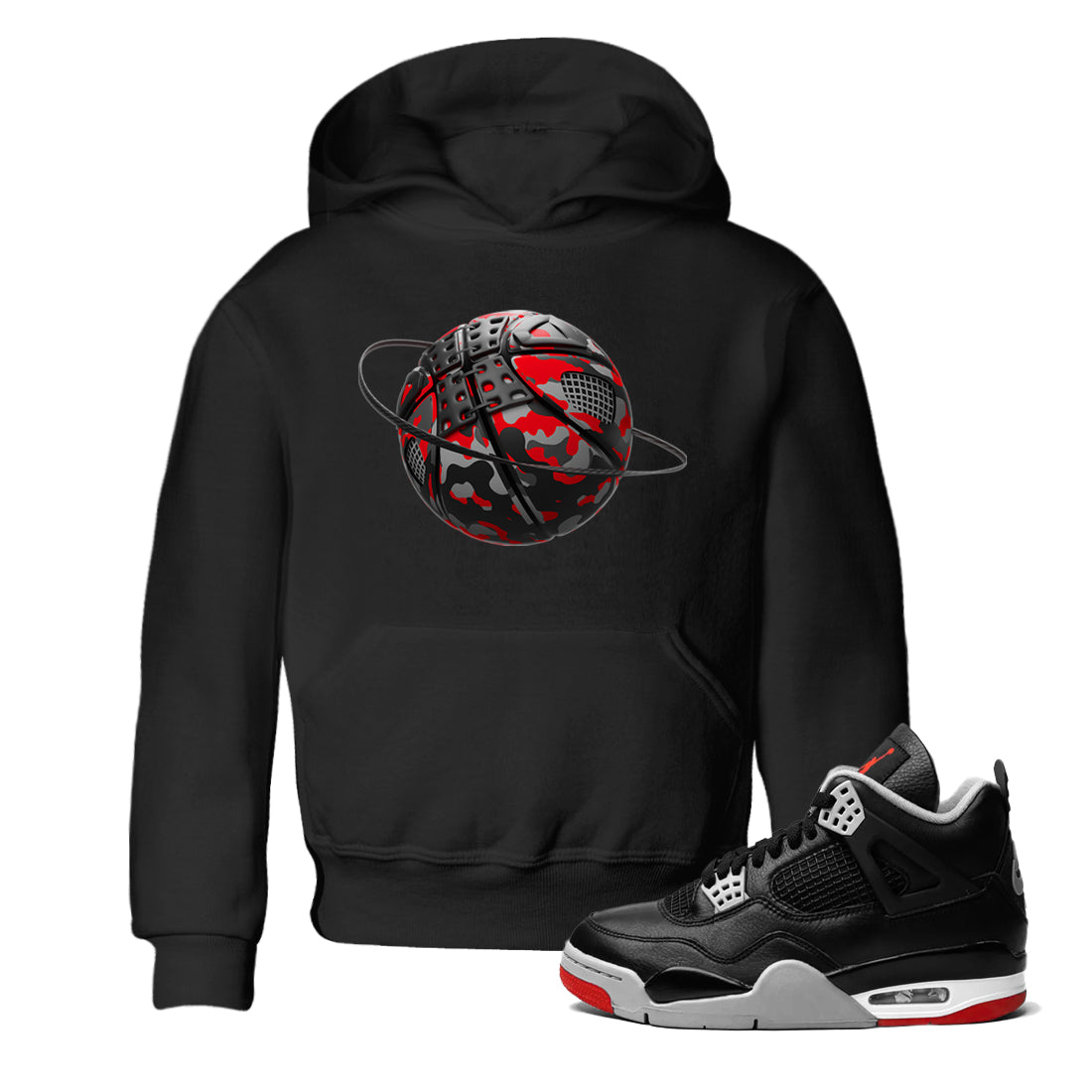 Camo Basketball Planet snkmatch Tee Kids - Air Jordan 4 Bred Reimagined