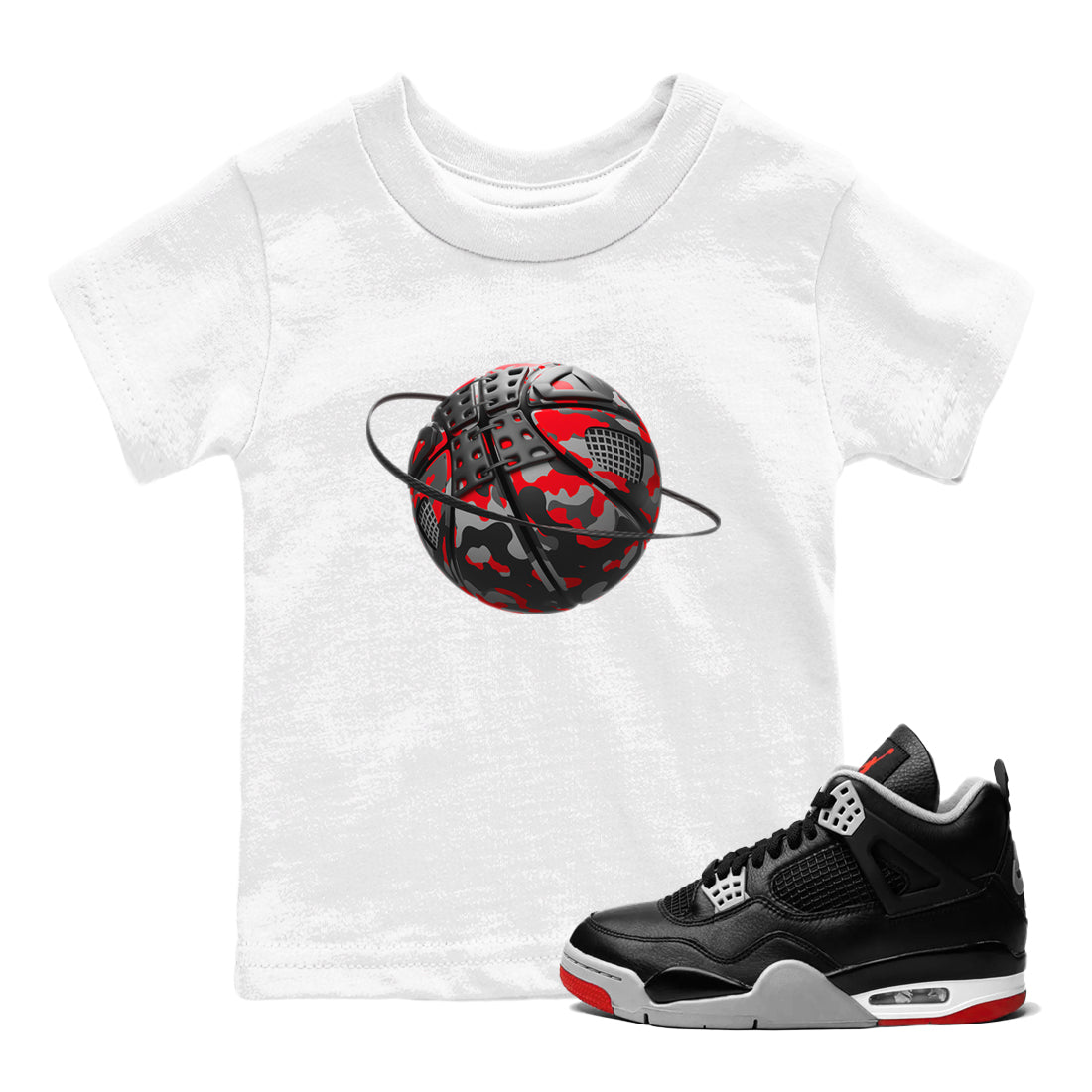 Camo Basketball Planet snkmatch Tee Kids - Air Jordan 4 Bred Reimagined