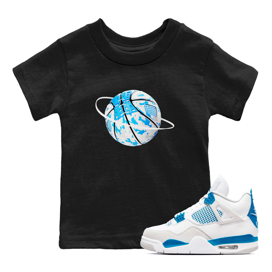 Camo Basketball Planet snkmatch Tees Kids - Air Jordan 4 Military Blue