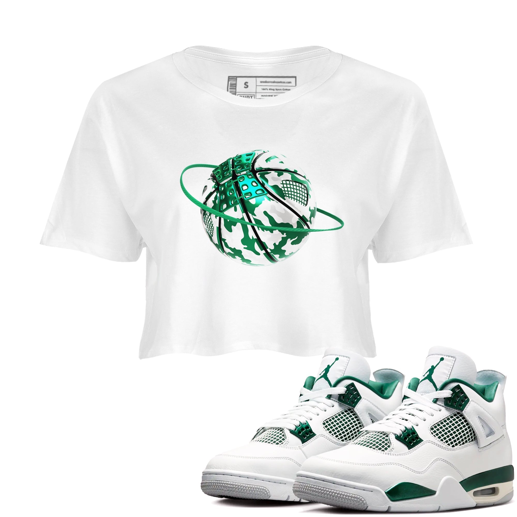 Camo Basketball Planet snkmatch Women's Top - Air Jordan 4 Oxidized Green