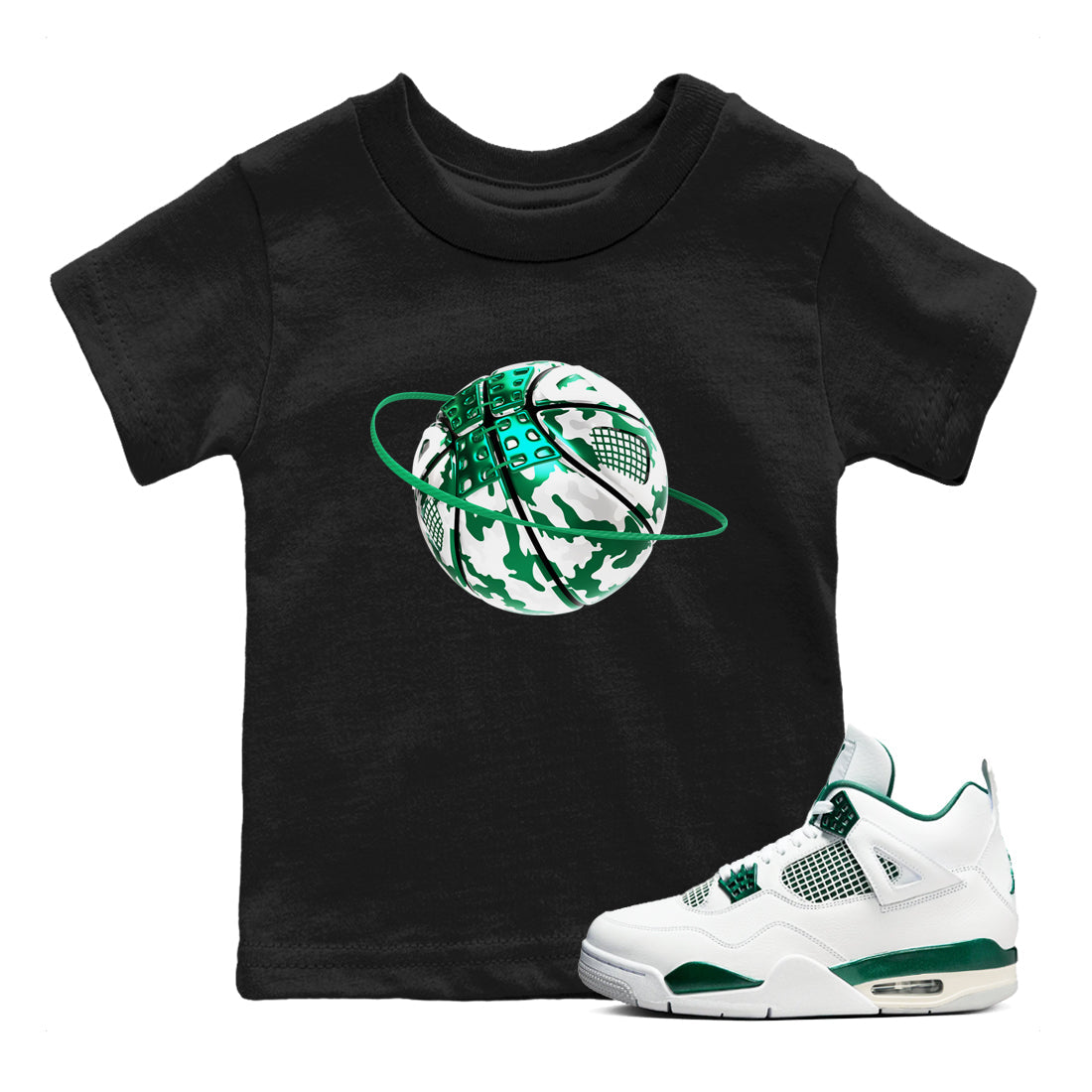 Camo Basketball Planet snkmatch Tees Kids - Air Jordan 4 Oxidized Green