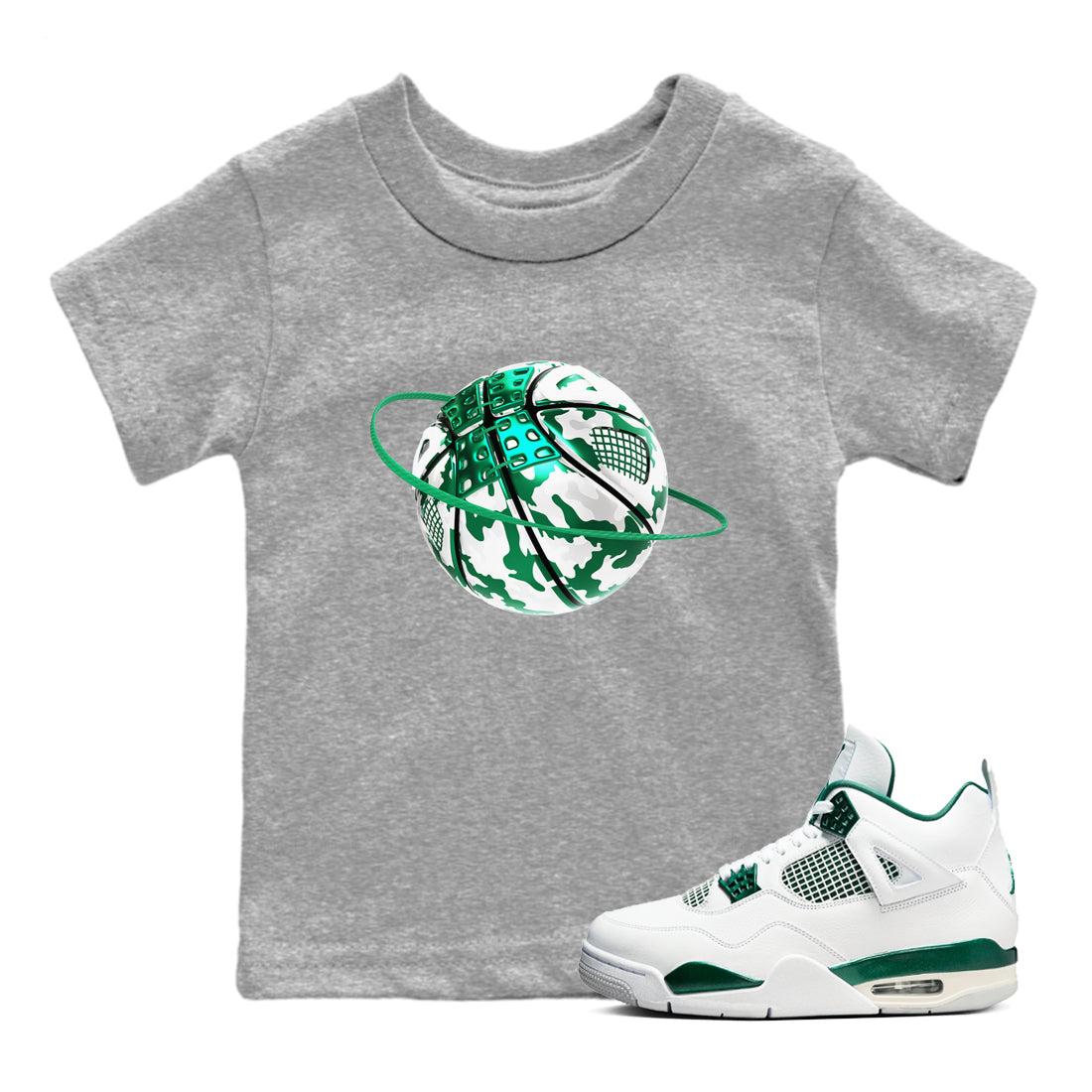 Camo Basketball Planet snkmatch Tees Kids - Air Jordan 4 Oxidized Green