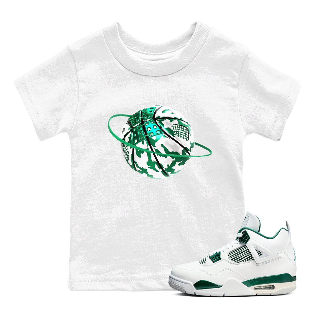 Camo Basketball Planet snkmatch Tees Kids - Air Jordan 4 Oxidized Green