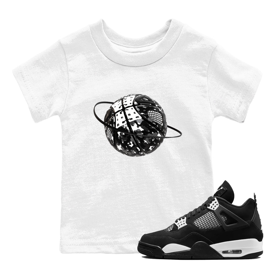 Camo Basketball Planet snkmatch Tees Kids - Air Jordan 4 White Thunder